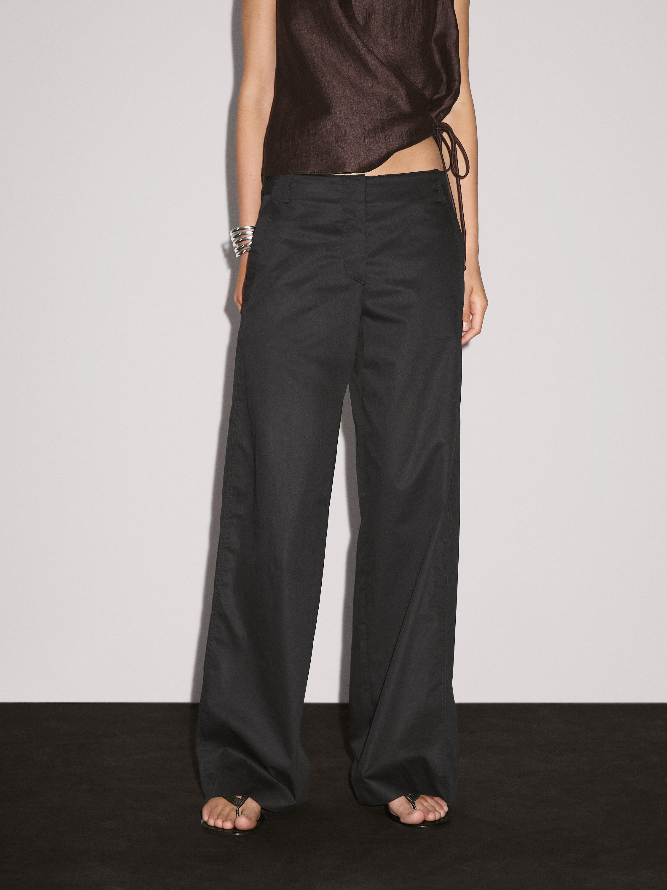 100% cotton mid-rise straight-leg trousers