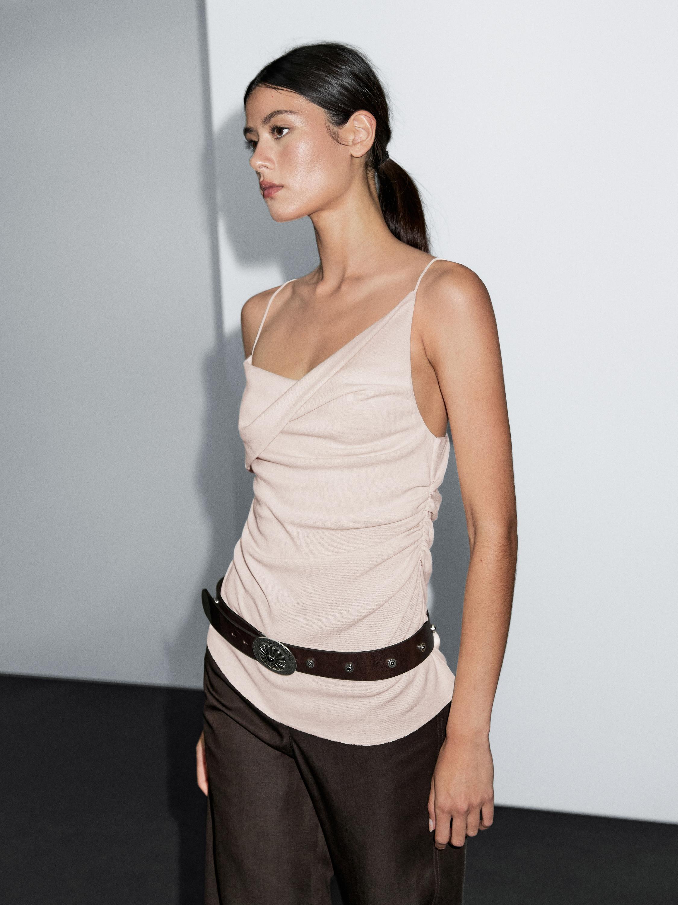 100% cotton top with asymmetric neckline