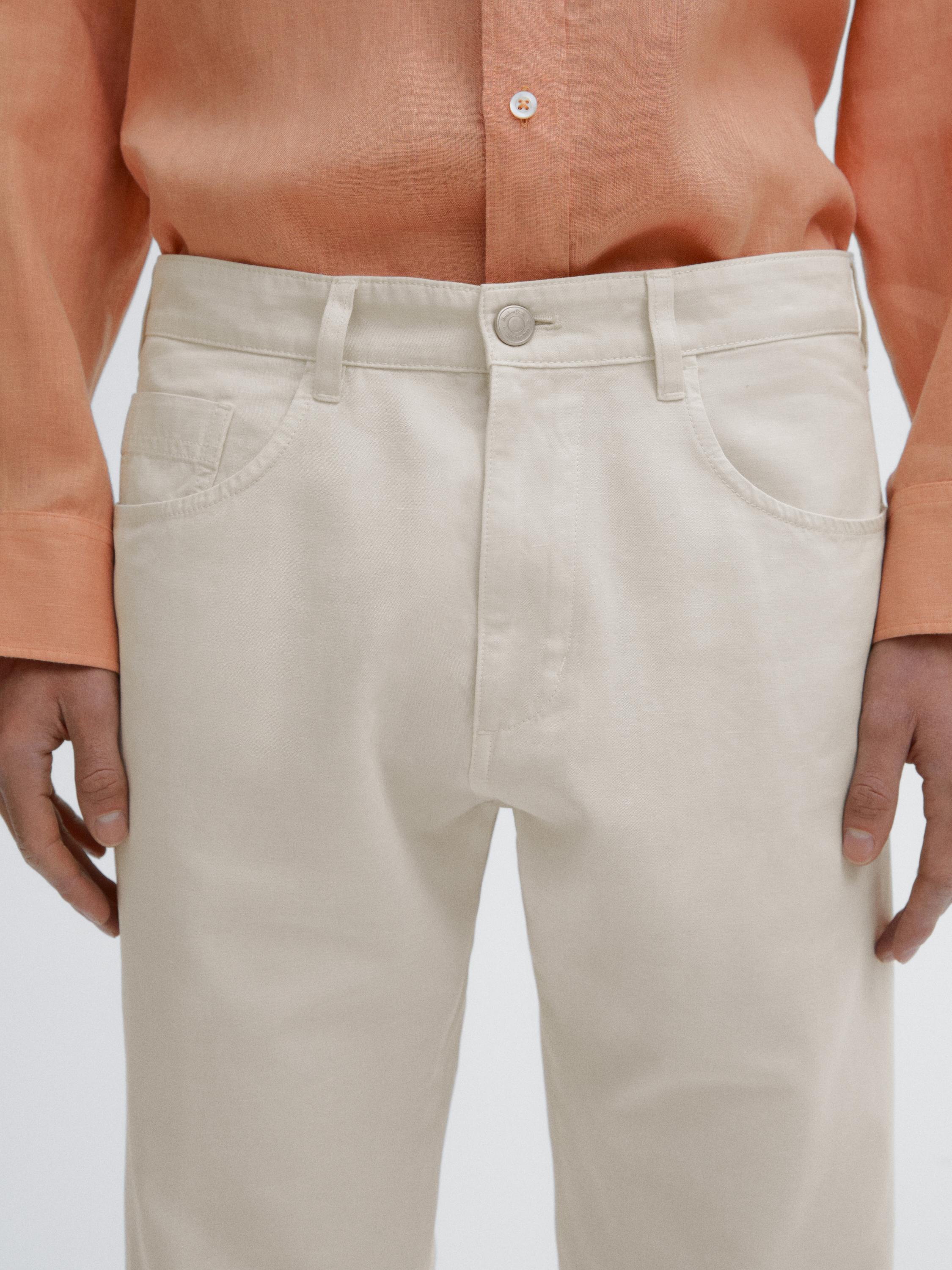 Relaxed fit cotton blend denim trousers
