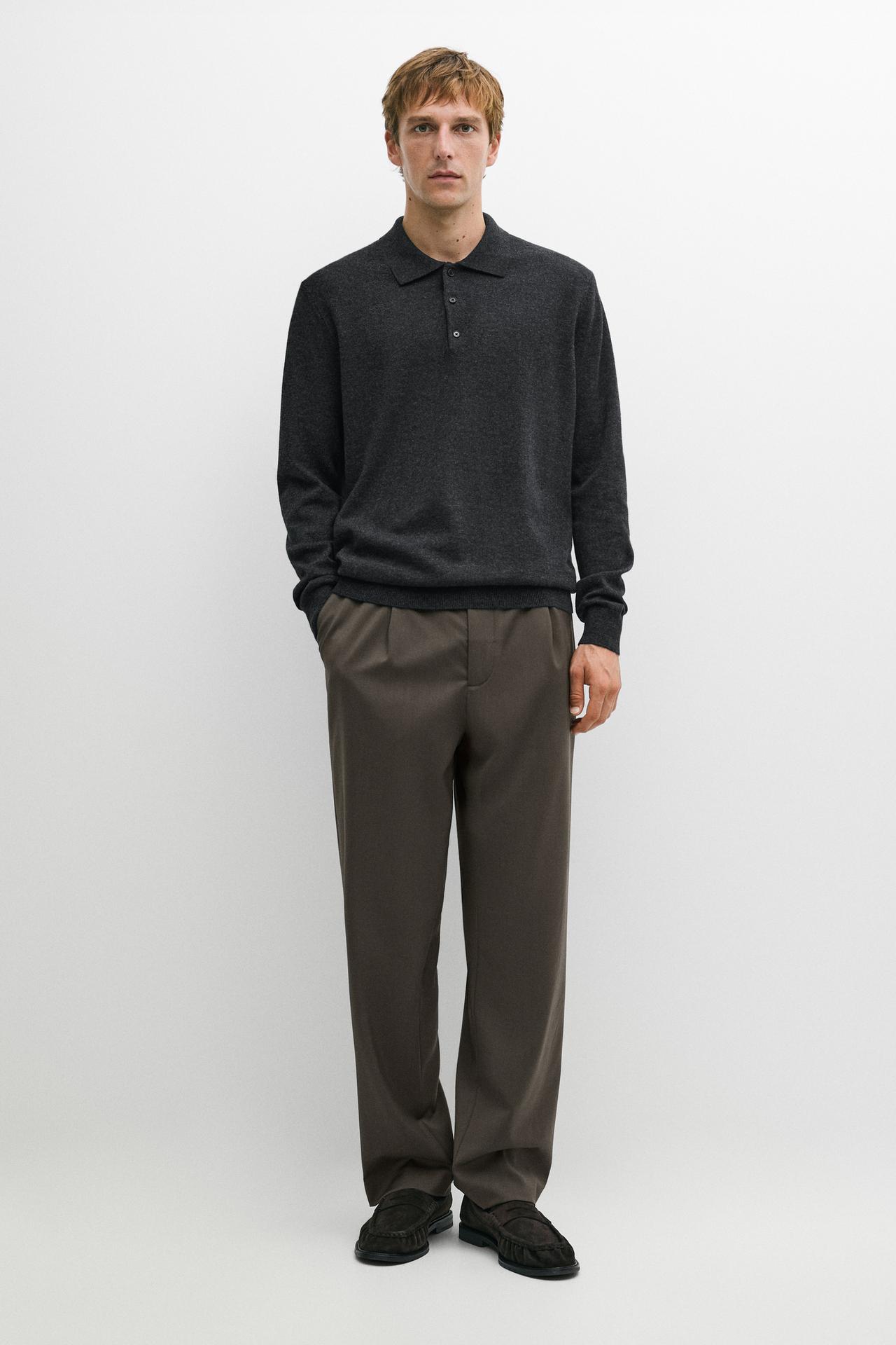 100% cashmere knit polo sweater — CHARCOAL