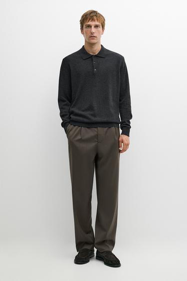 100% cashmere knit polo sweater — CHARCOAL 1