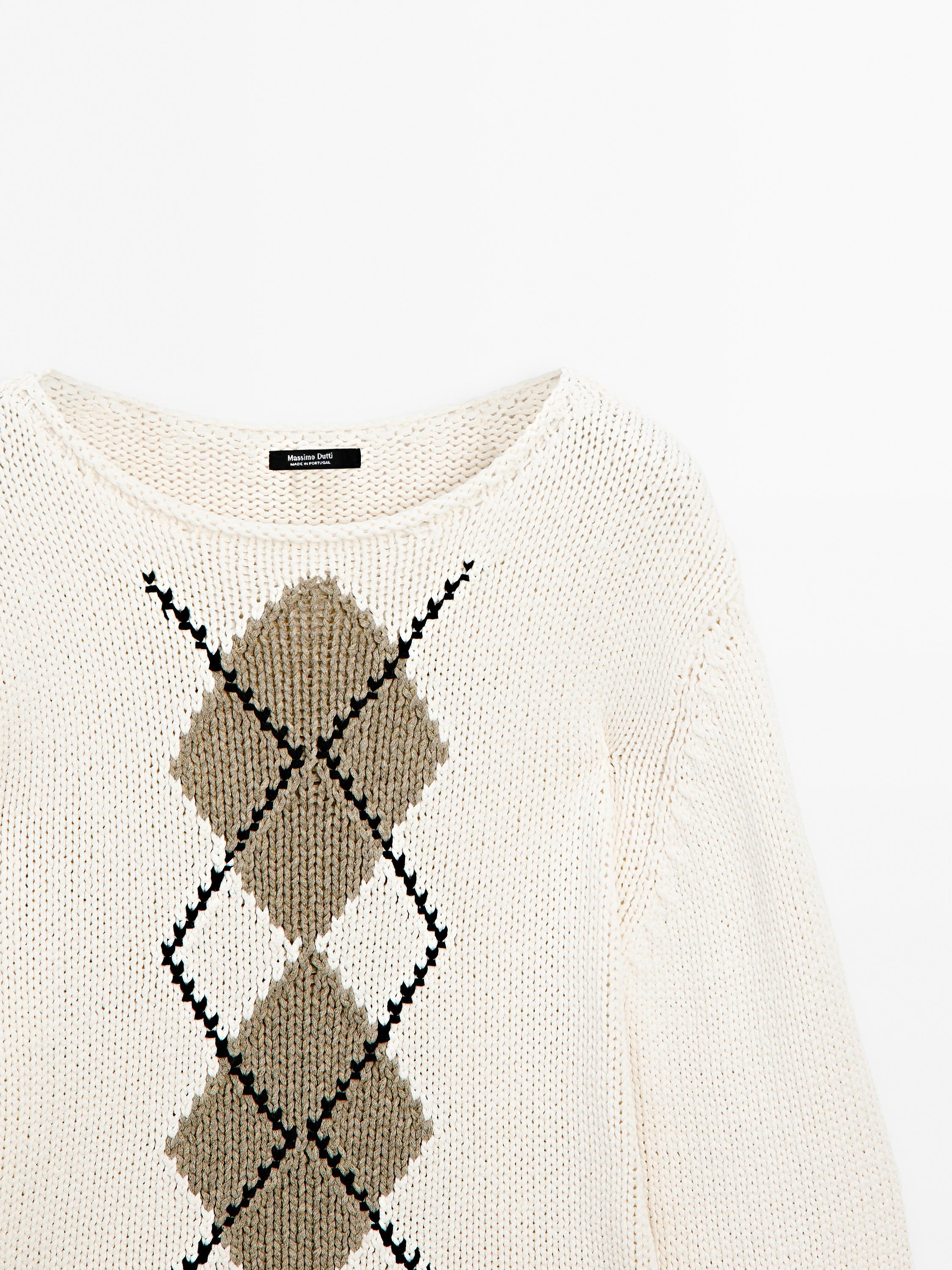 Cotton blend diamond knitted jumper