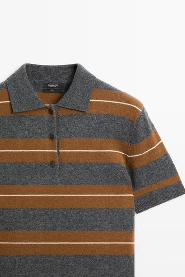100% wool striped knit polo — MEDIUM GREY 4