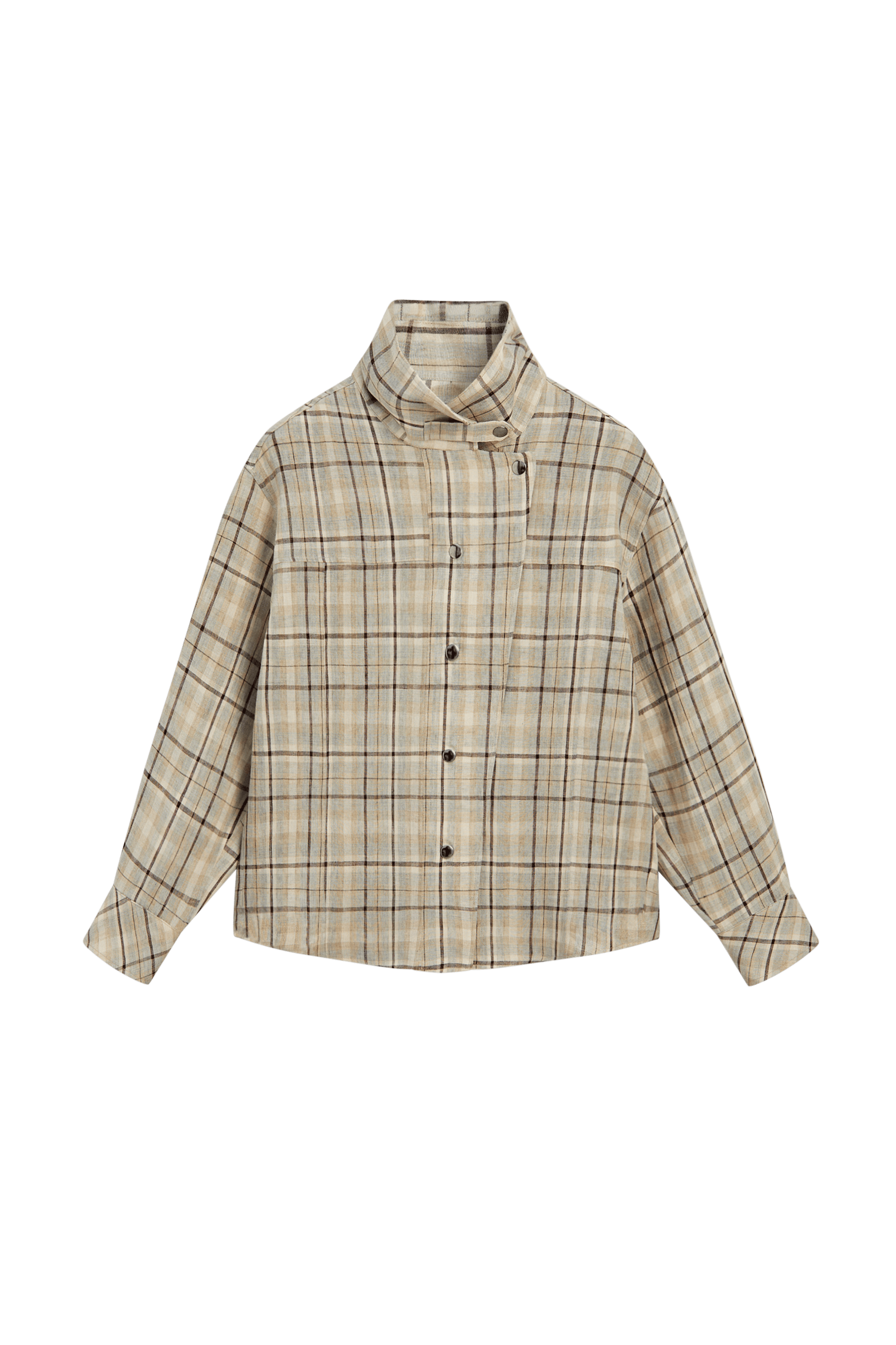 Massimo Dutti %100 keten kareli çıtçıtlı gömlek görsel 5