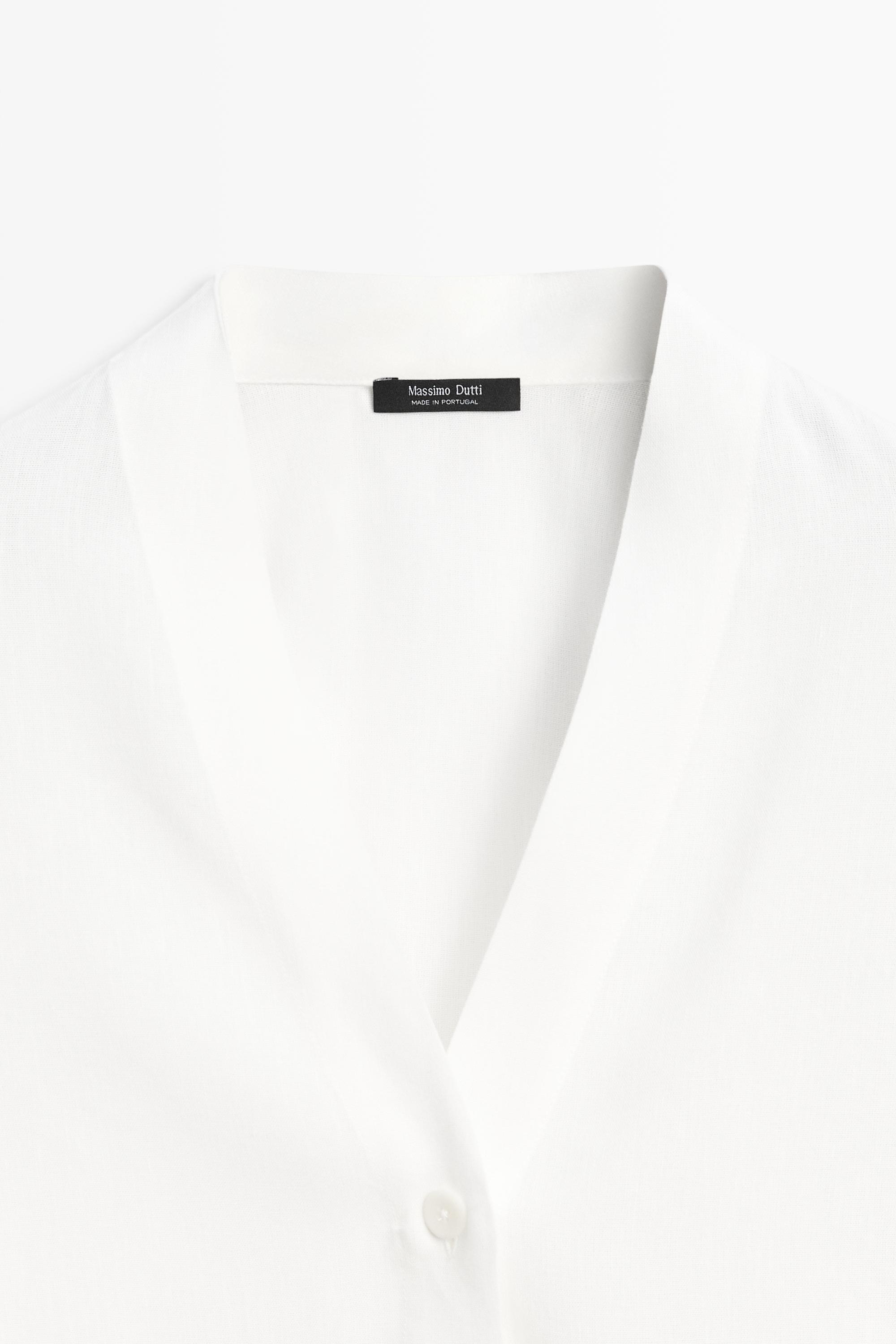 Flowing linen-blend V-neck shirt — WHITE