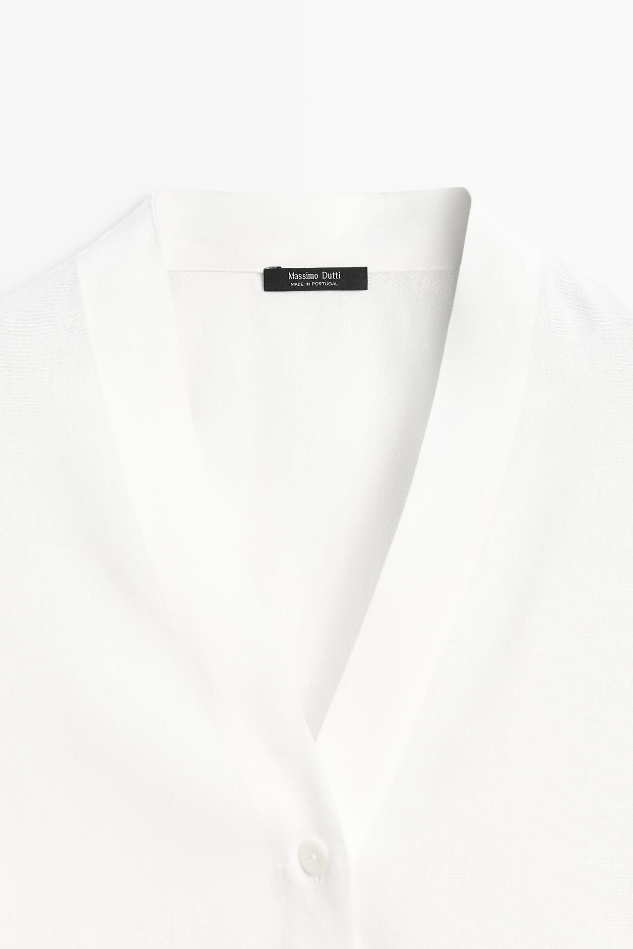 Flowing linen-blend V-neck shirt — WHITE