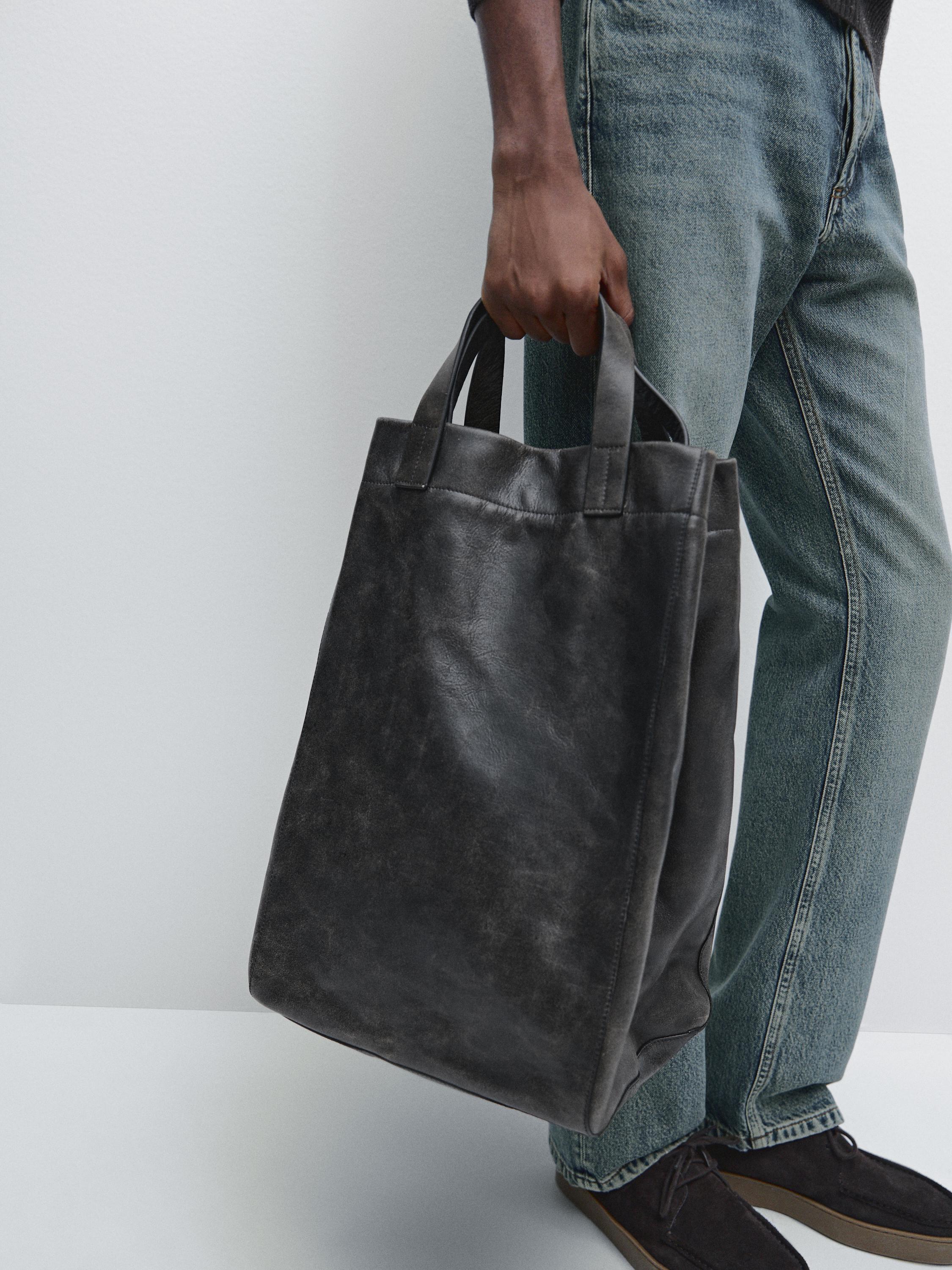 Tote bag en cuir nappa craquelé