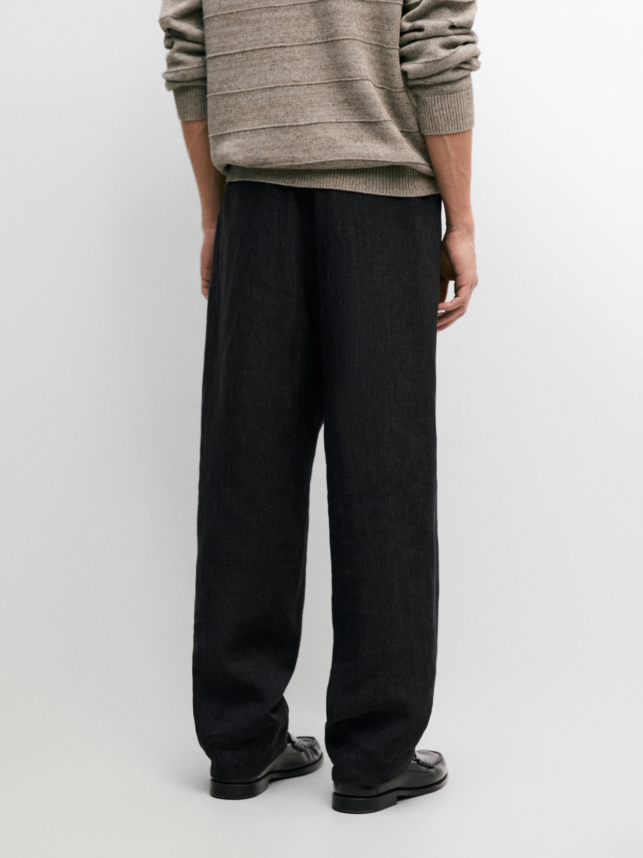 Total look linen trousers with flecked detail — DARK BLUE