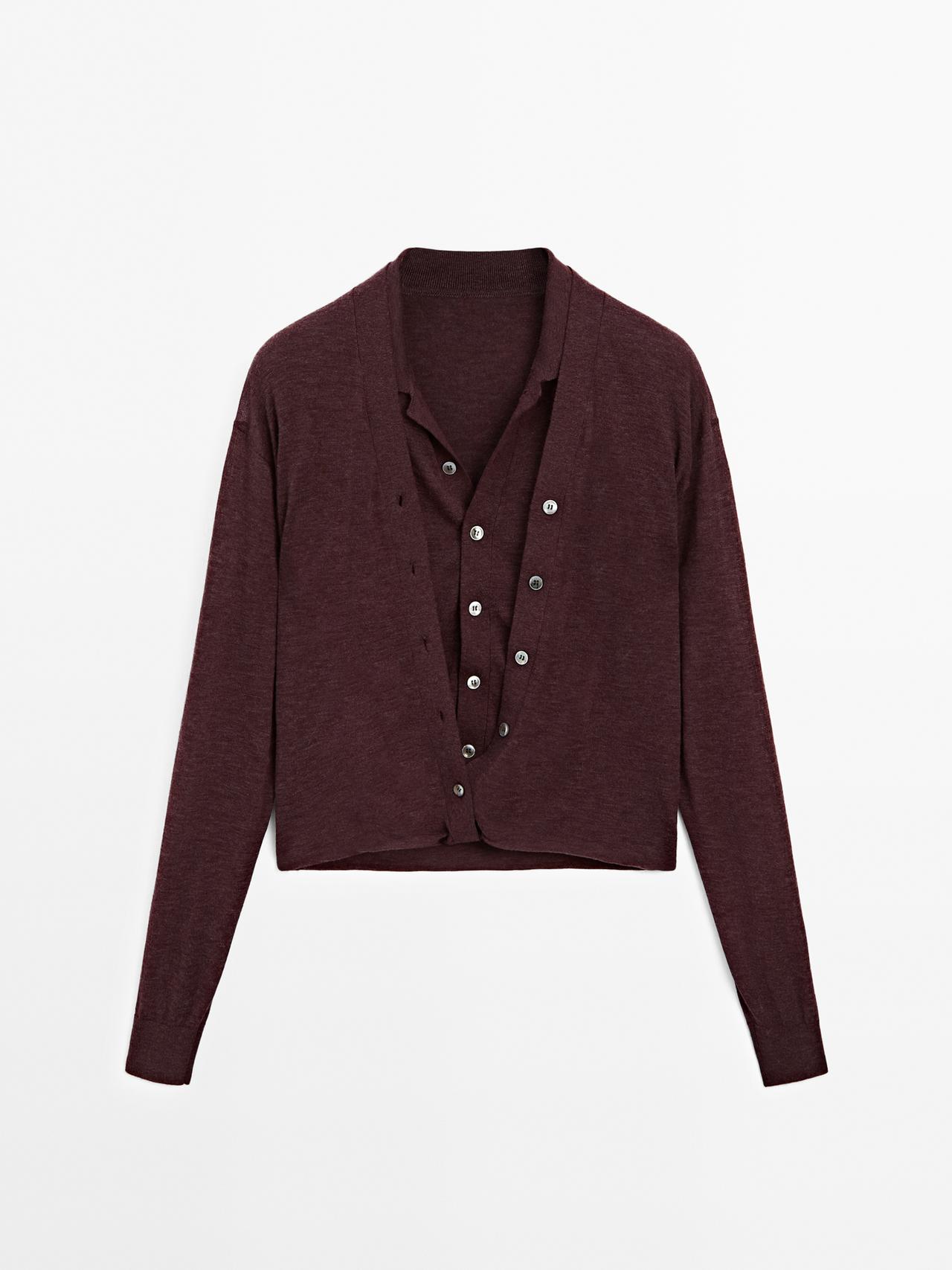 Massimo Dutti - Dame - Cardigan I 100% Uld - Studio - Bordeaux - S