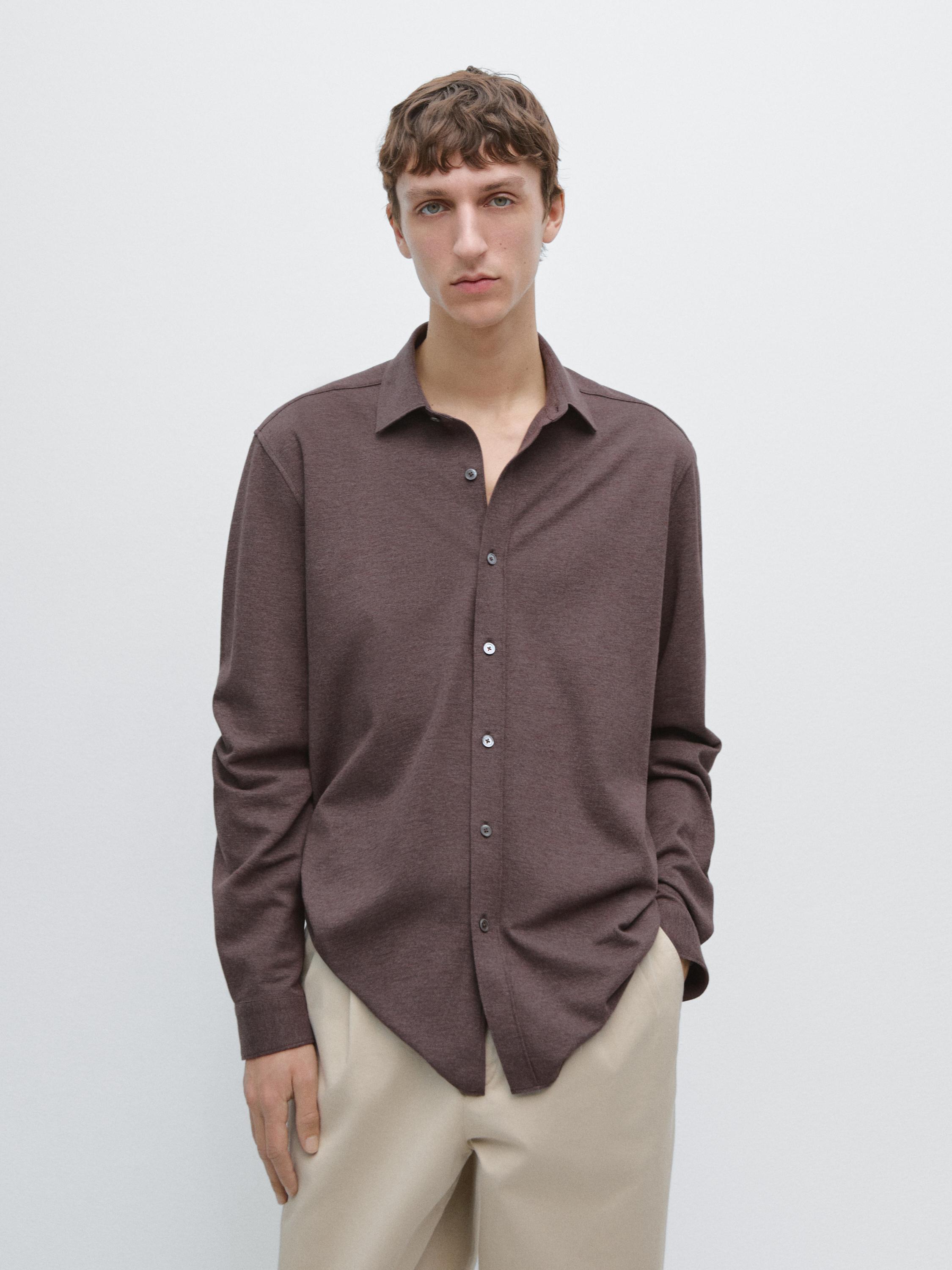 Regular fit melange shirt — BROWN