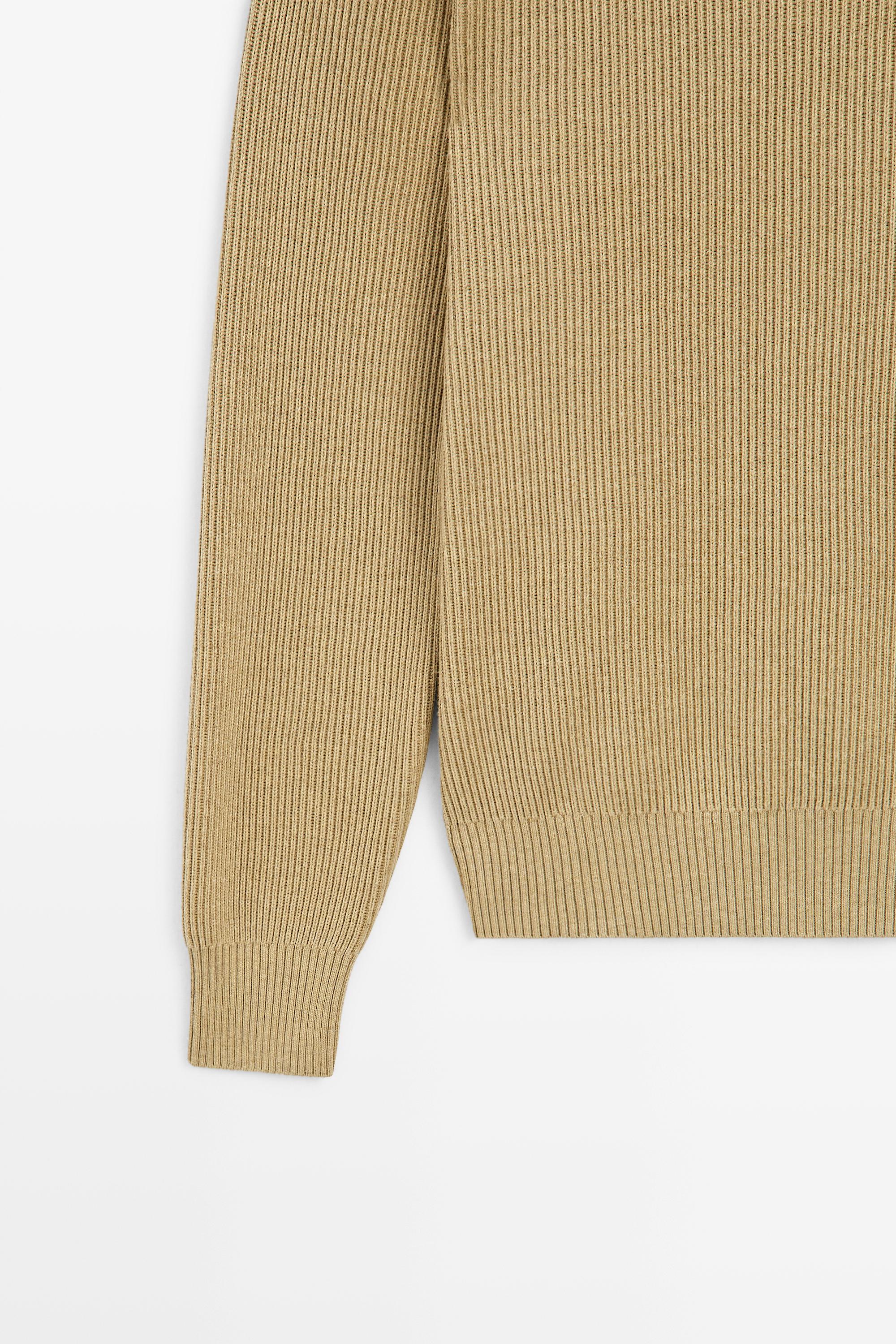 Cotton blend ribbed knit sweater — CREAM