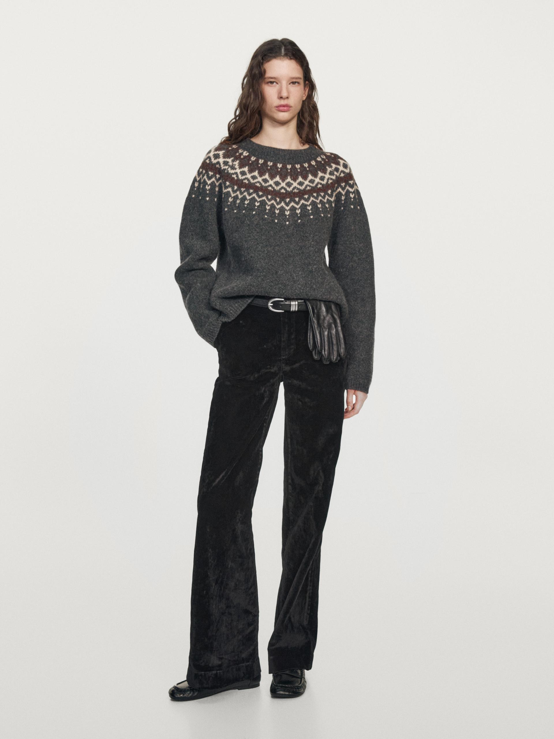 Pullover In Maglia Jacquard 100% Lana - Grigio - L - Massimo Dutti - Femminile