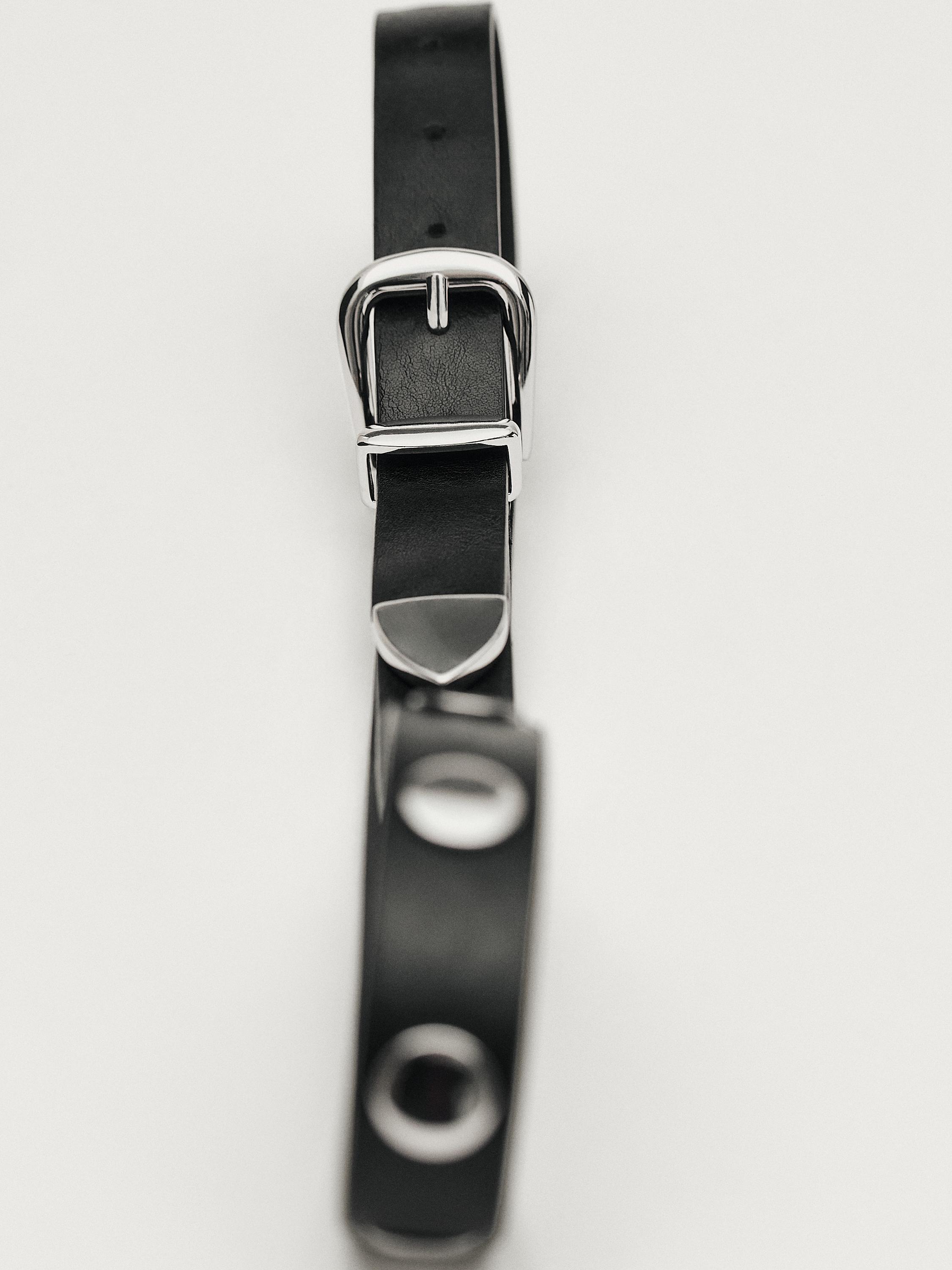 Leather belt with stud details · Black · Accessories | Massimo Dutti