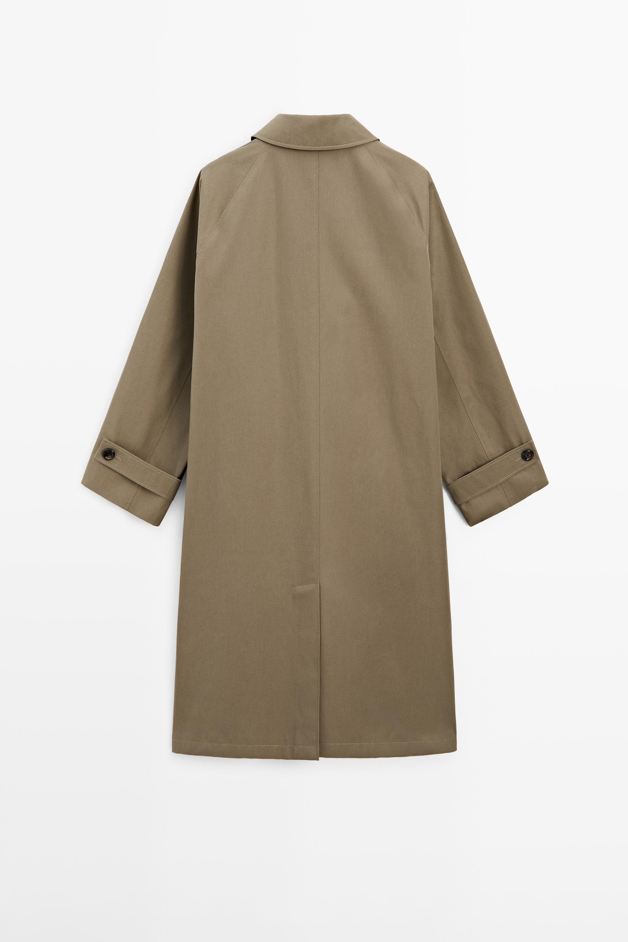 Oversize trench coat with check lining · Khaki · Coats | Massimo Dutti