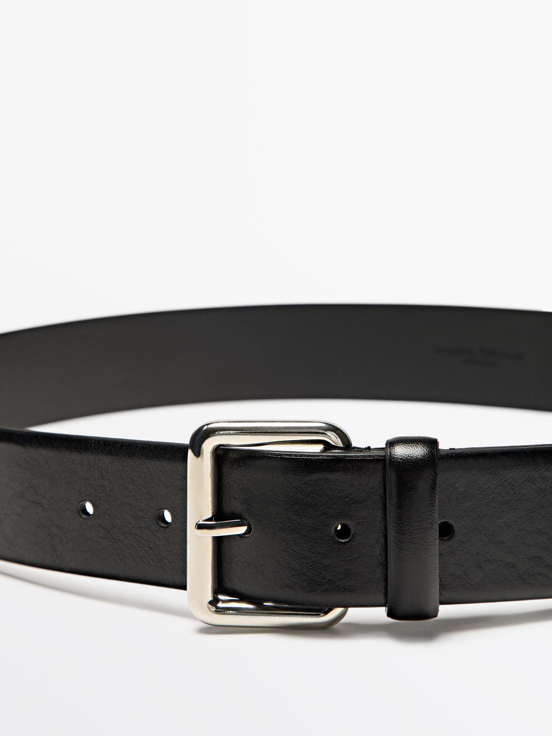 Nappa leather belt with square buckle — BLACK