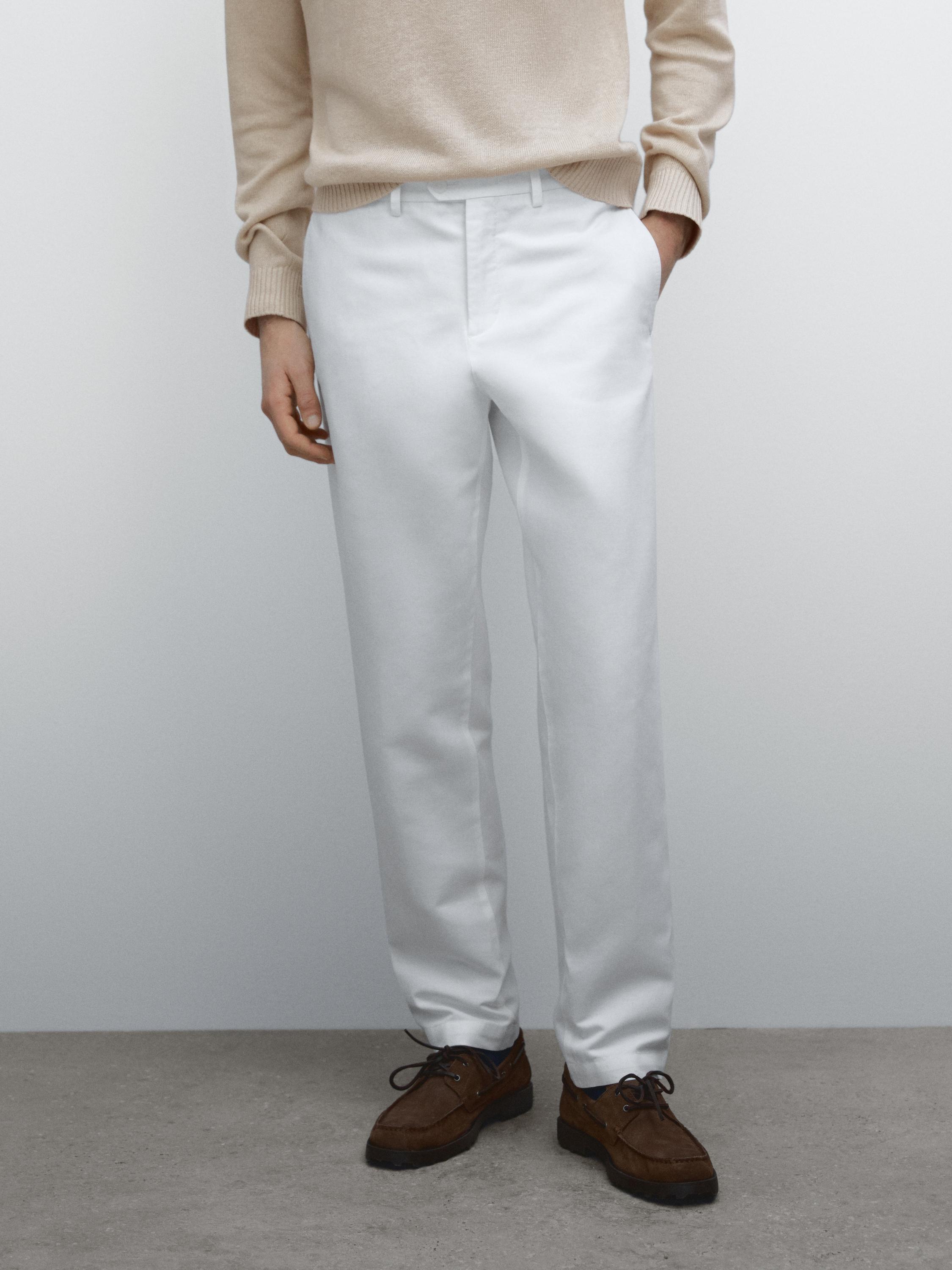 Cotton blend tapered fit trousers