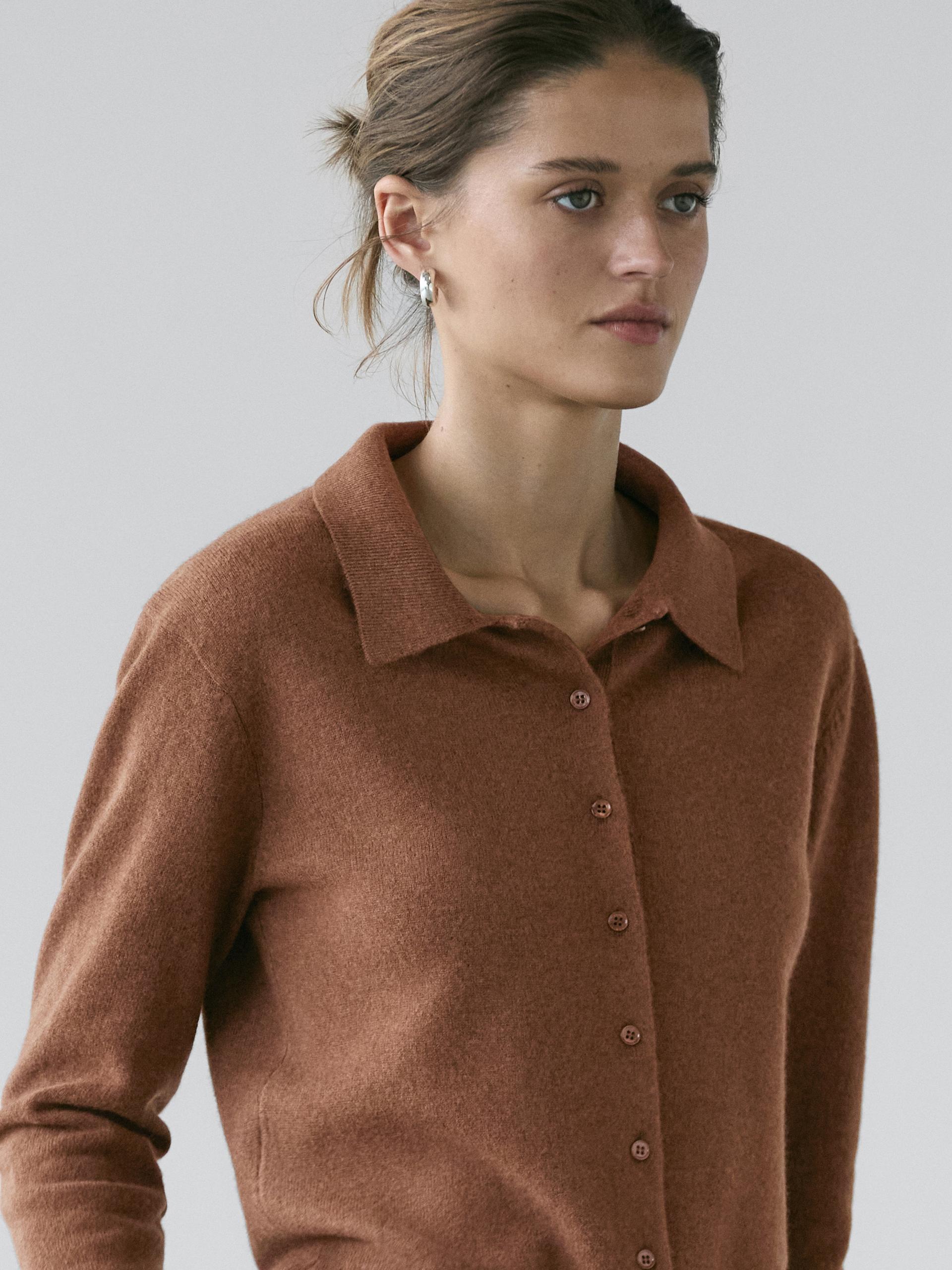 Cardigan In Maglia 100% Lana - Marrone Toffee - S - Massimo Dutti - Femminile