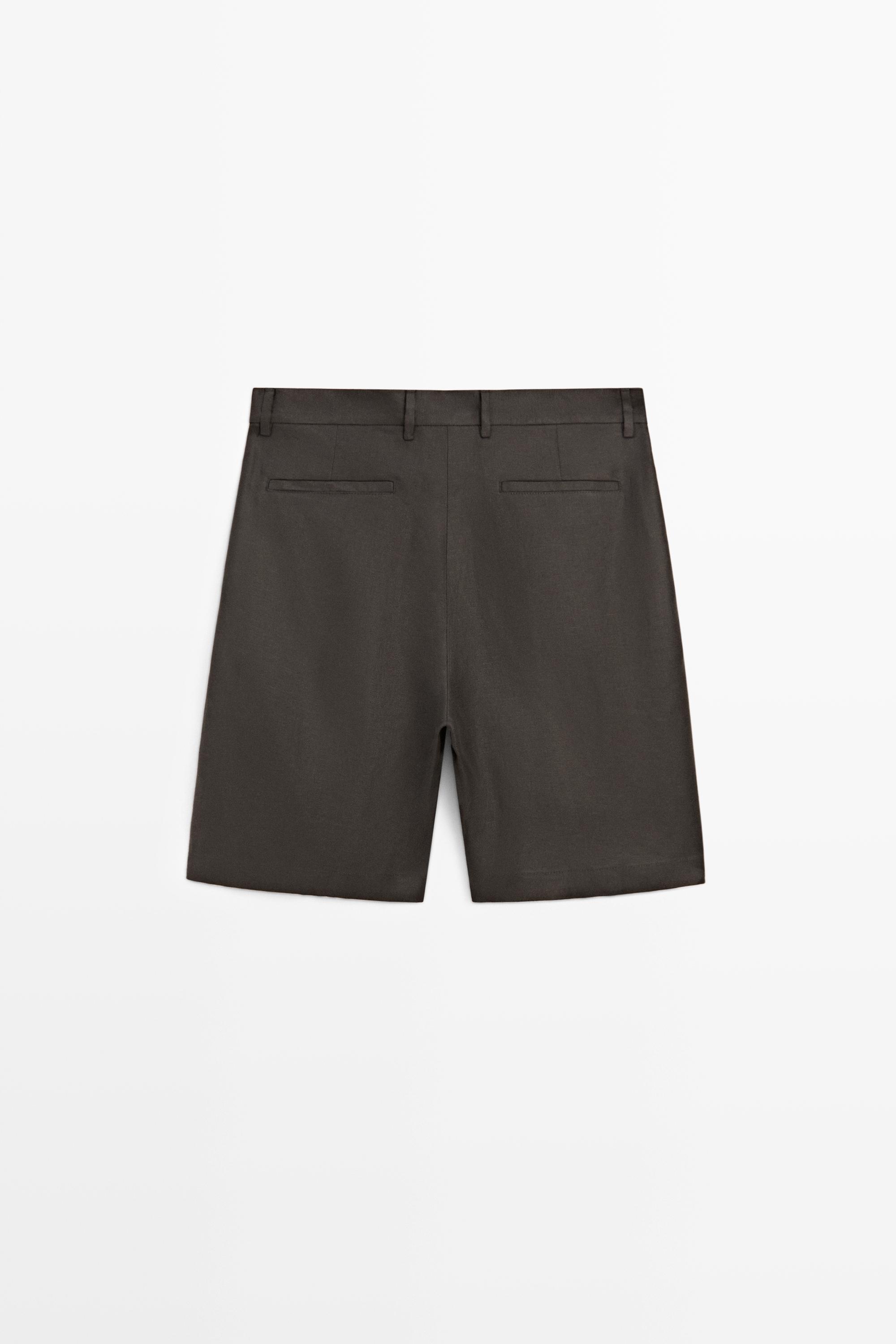 Linen Bermuda shorts with darts — BROWN