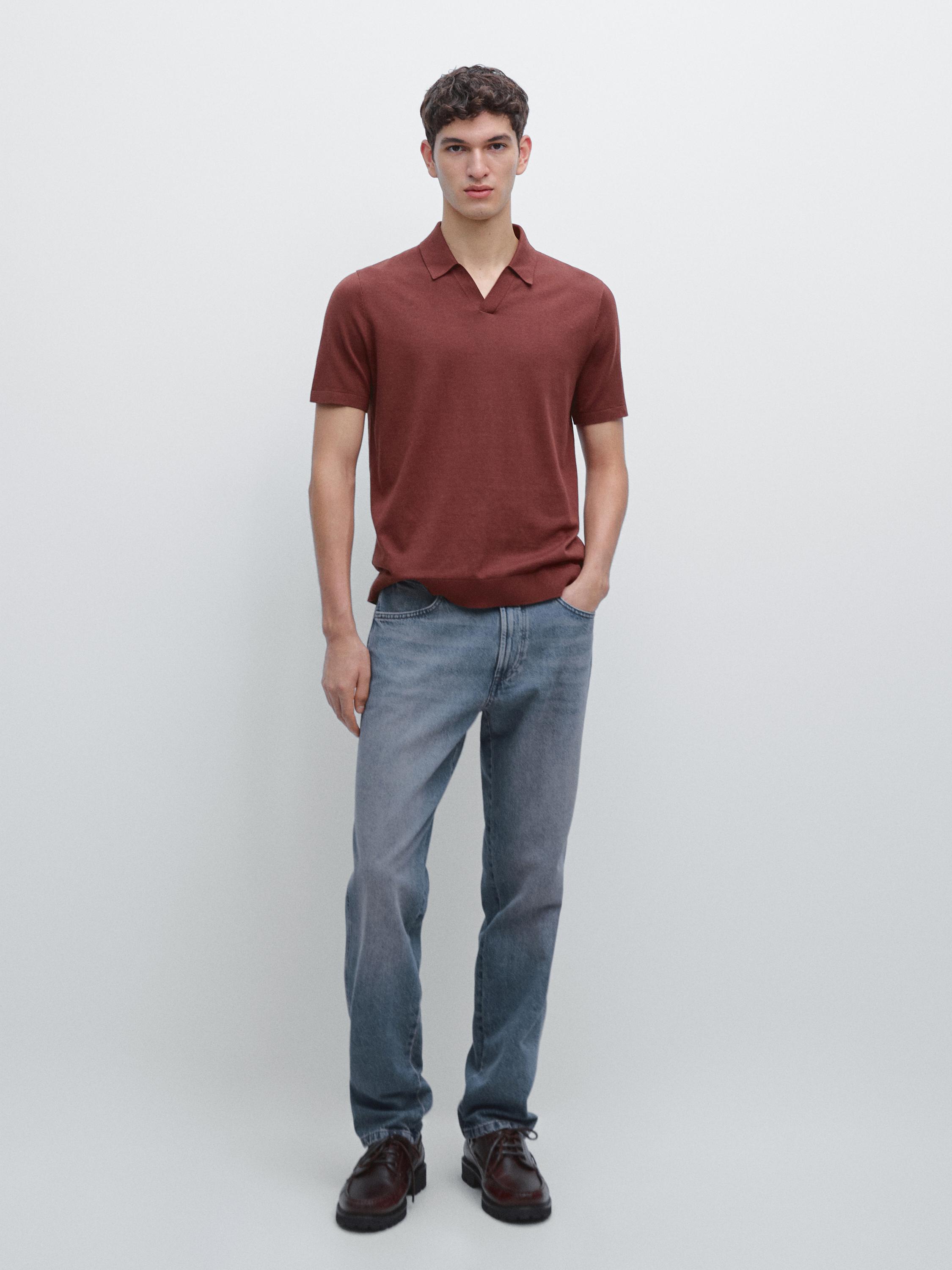 Short sleeve cotton knit polo shirt