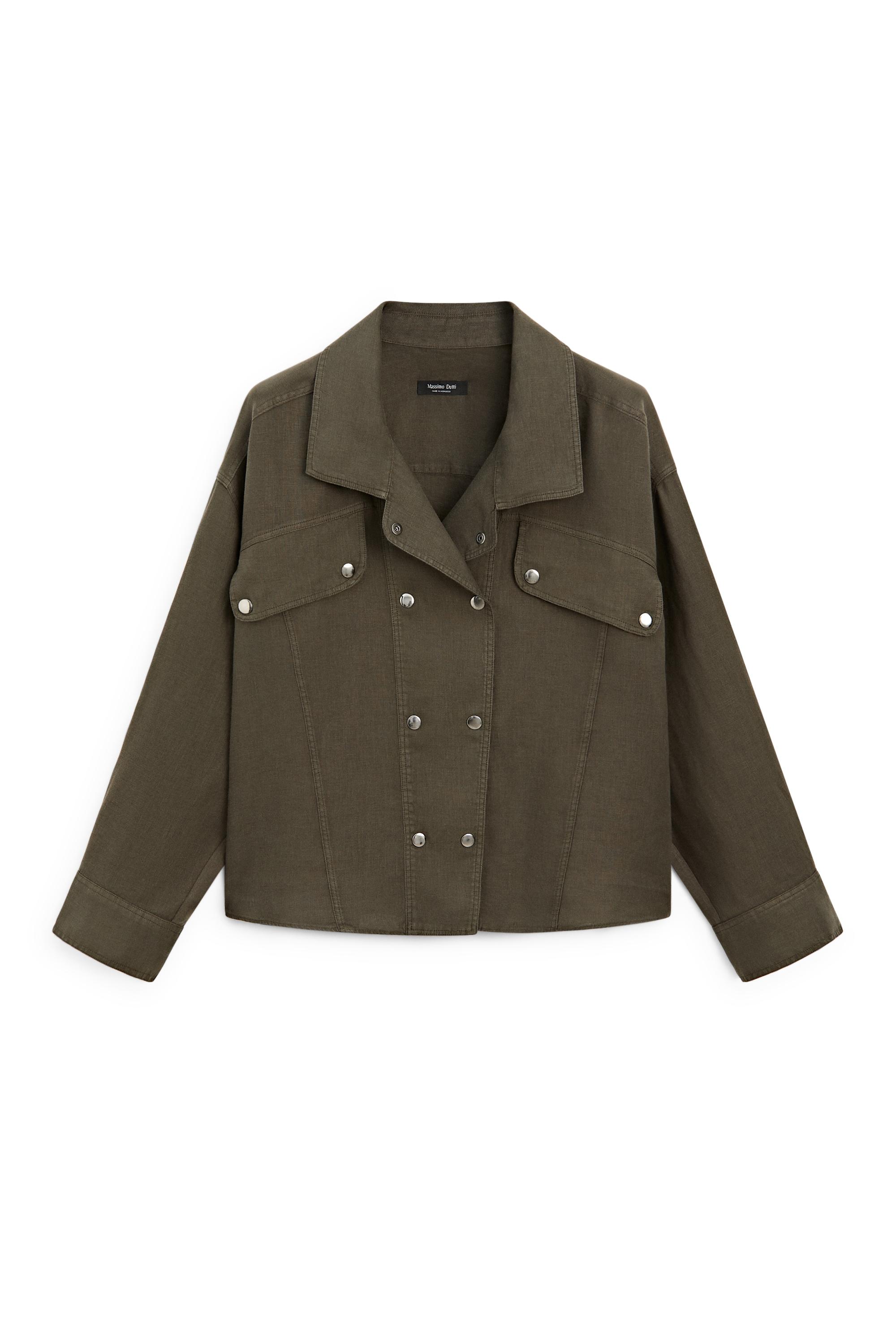 100% linen shirt with snap button detail — GREEN