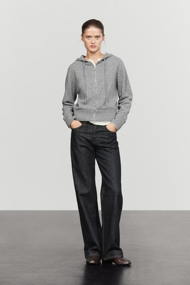 Wool blend hooded knit cardigan — MEDIUM GREY 8