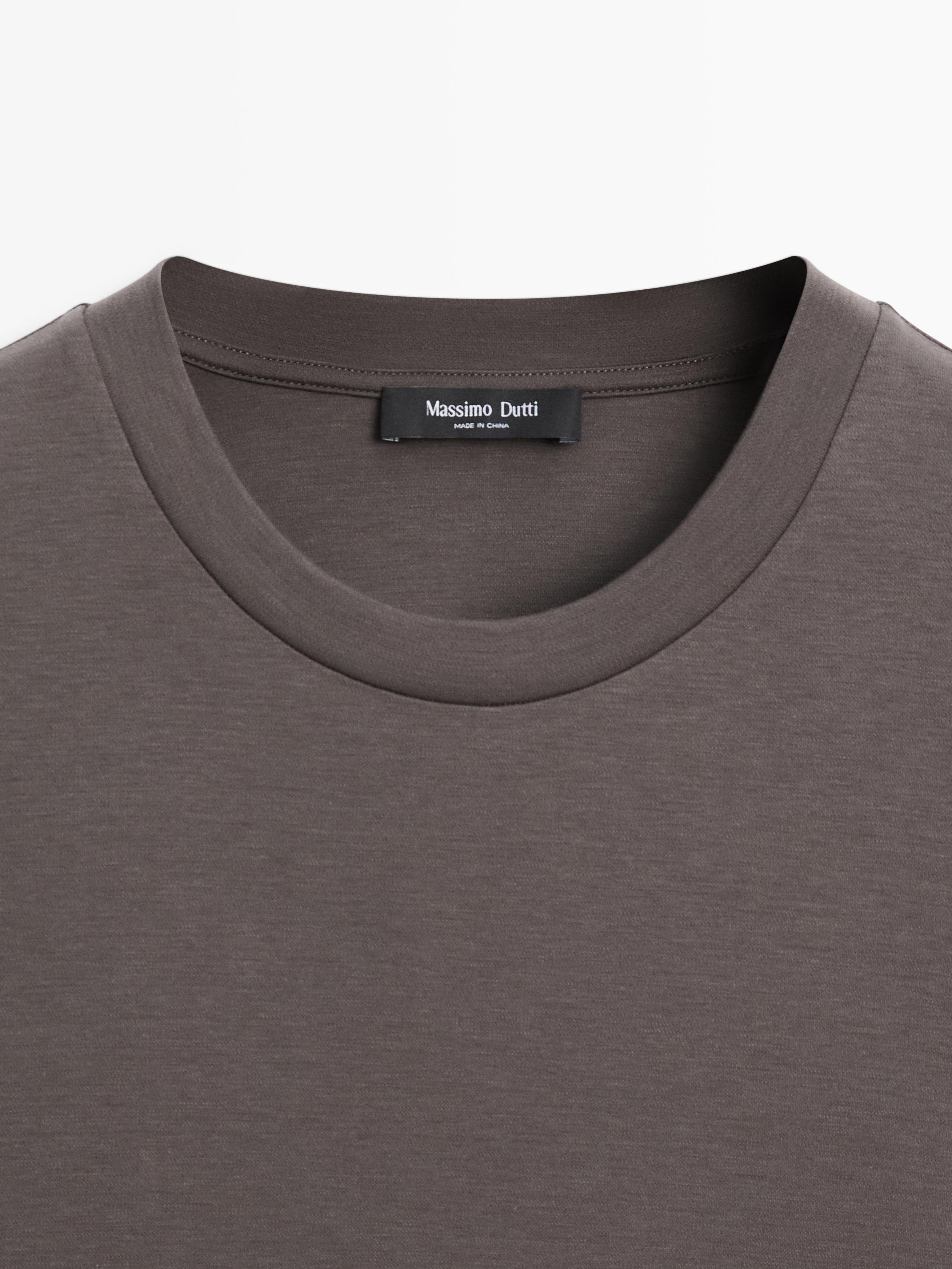 Boxy fit short sleeve cotton blend T-shirt — KHAKI