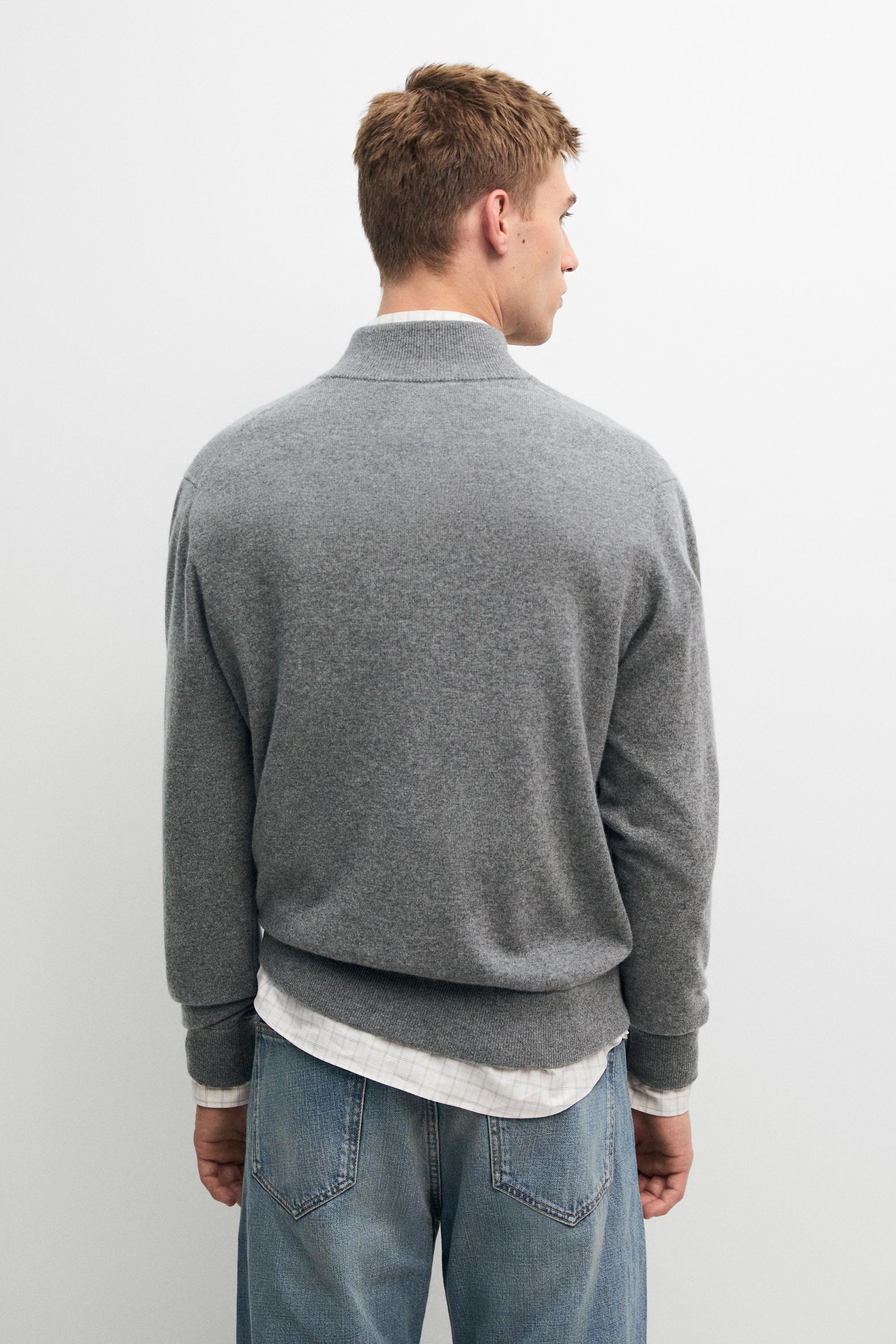 100% cashmere zip-up knit cardigan — ANTHRACITE GREY
