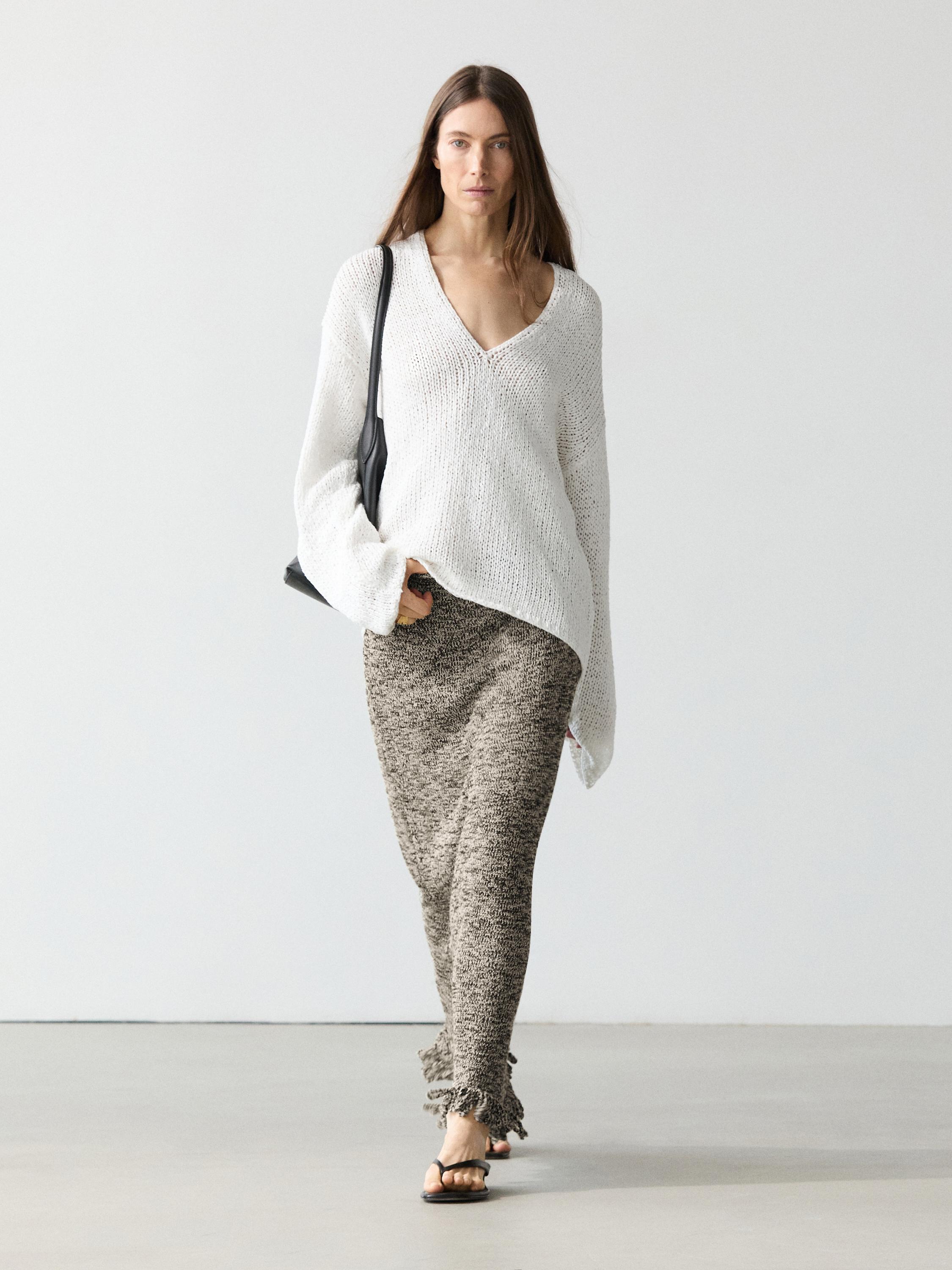 Total look knit skirt with fringing — BLACK