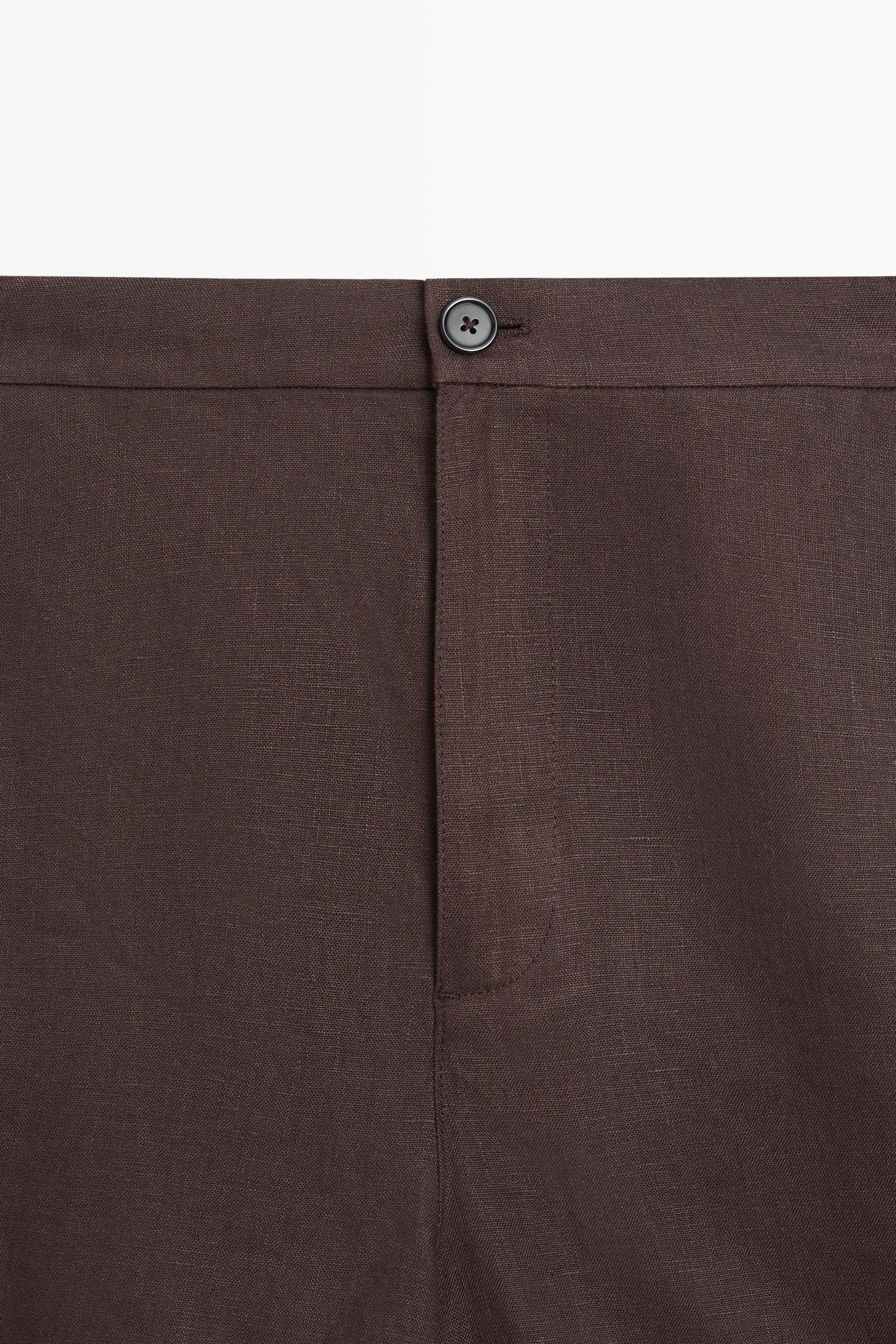 100% linen short Bermuda shorts — BROWN