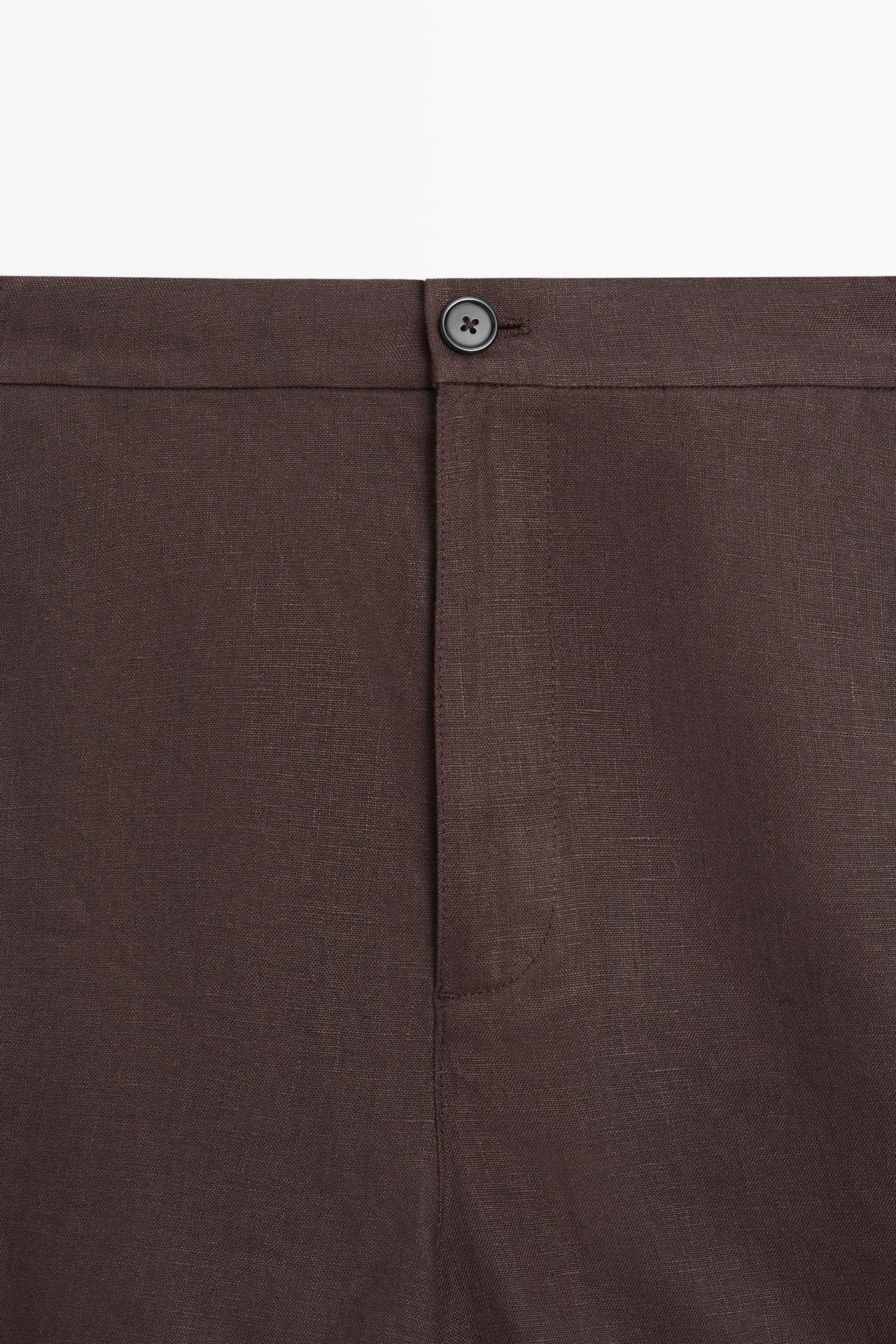100% linen short Bermuda shorts — BROWN