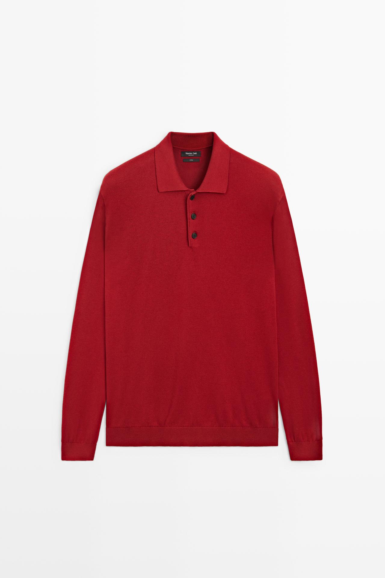 100% cotton knit polo sweater — RED