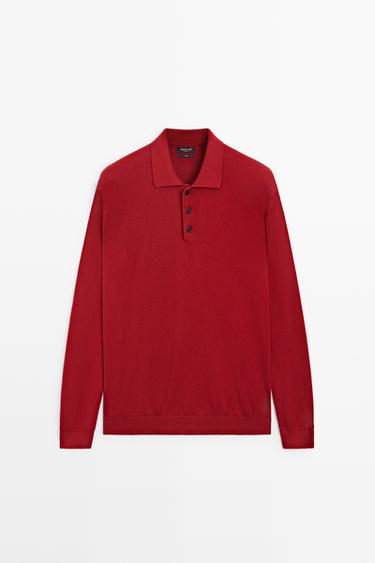 100% cotton knit polo sweater — RED 2