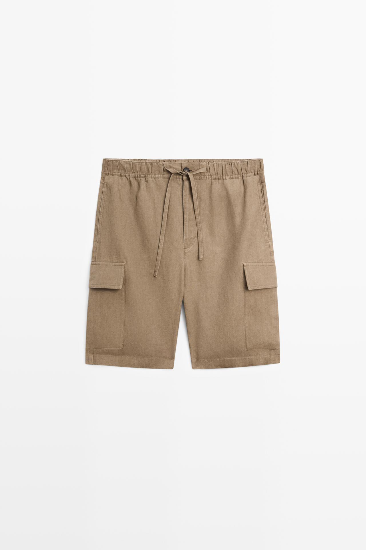 100% linen cargo Bermuda shorts — KHAKI