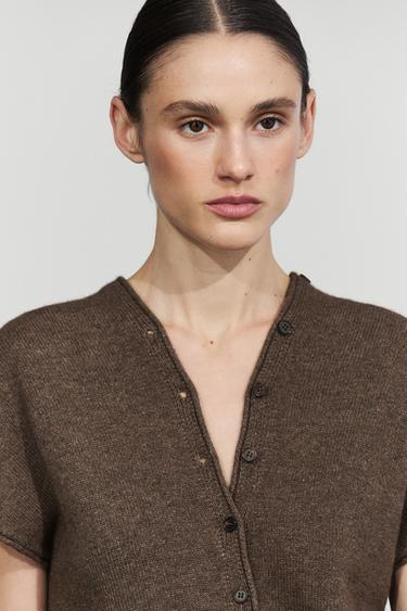 Wool blend V-neck knit vest — MOLE BROWN 5