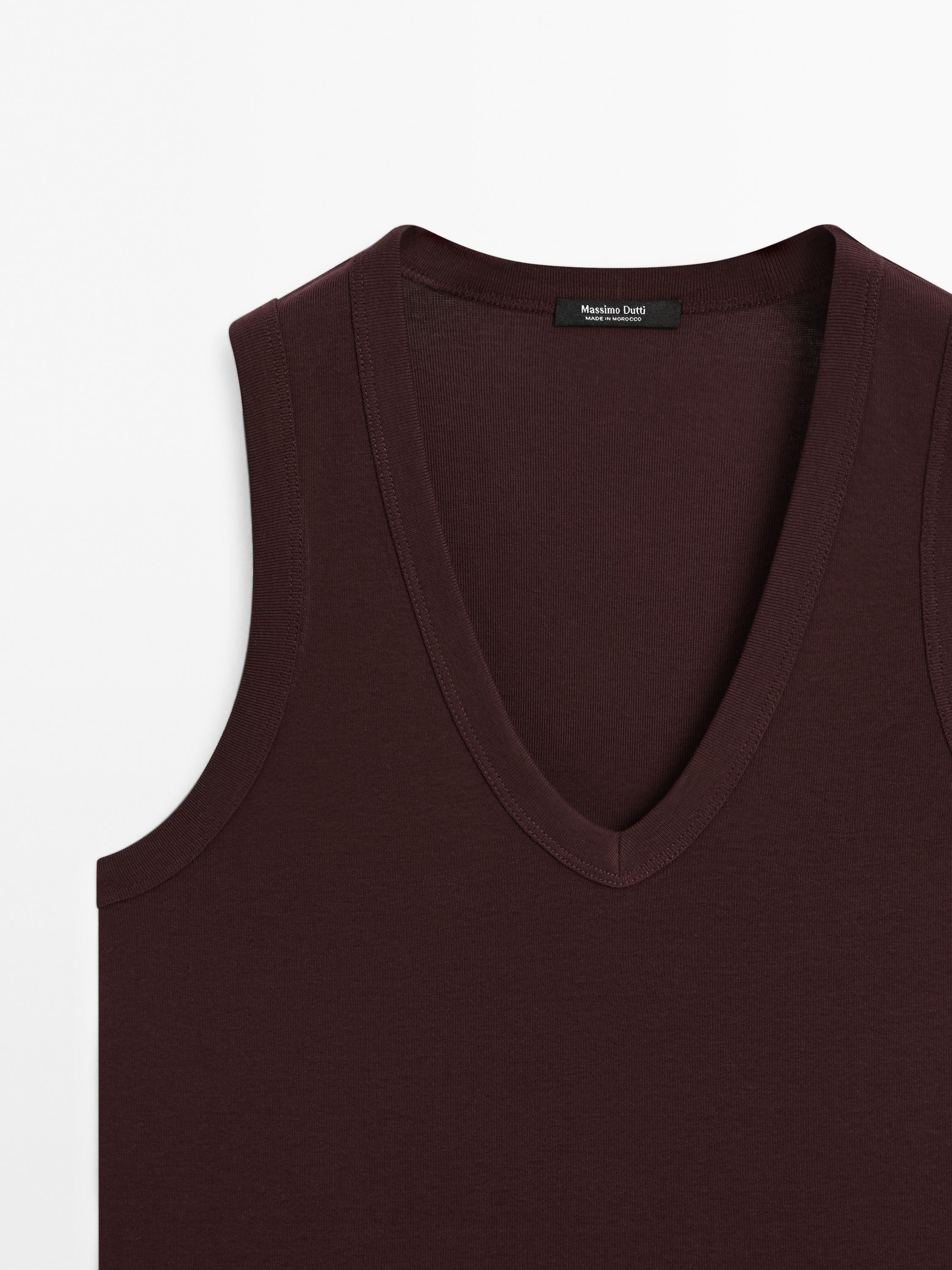 Mercerised cotton V-neck T-shirt
