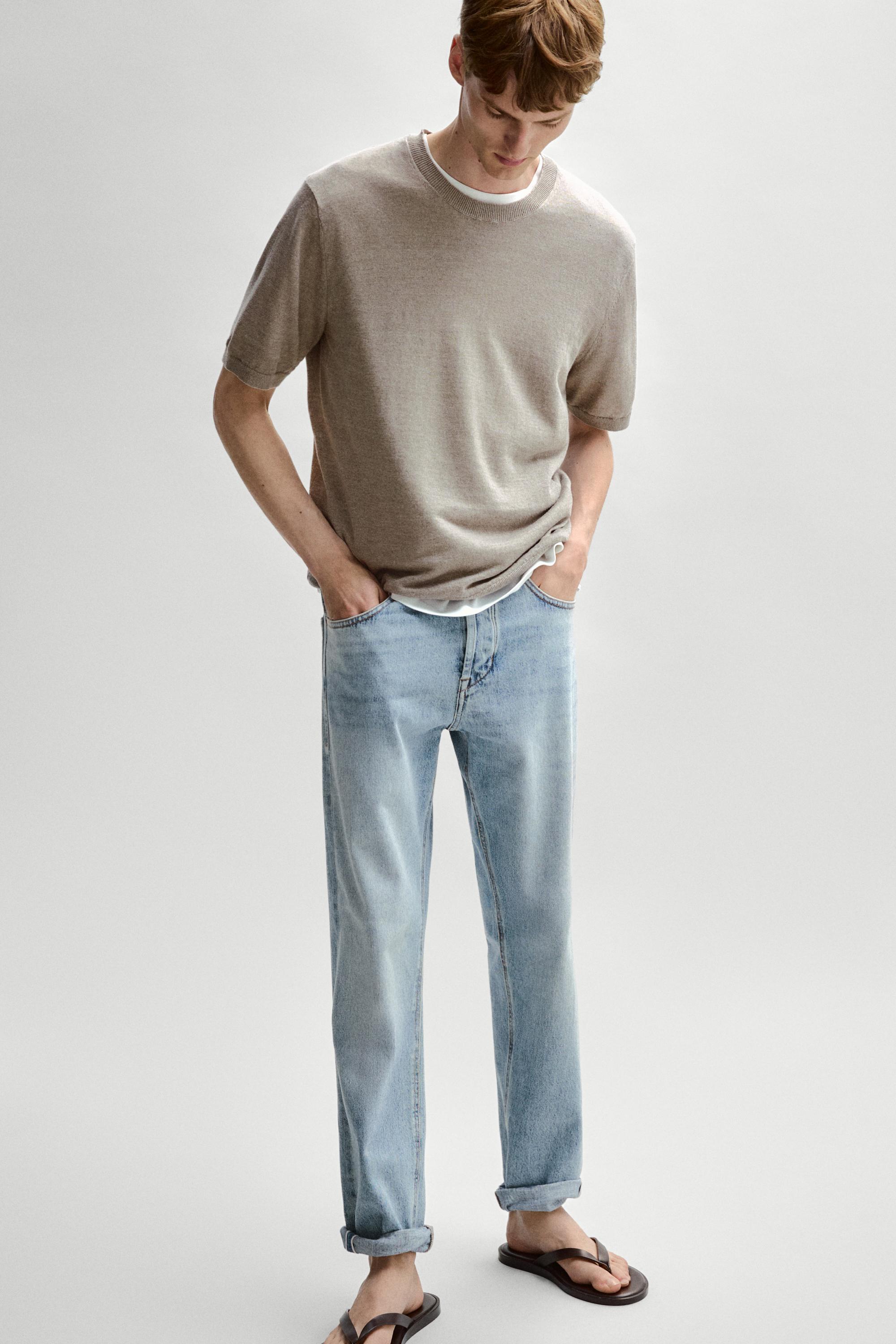 Lightweight 100% linen knit T-shirt — NATURAL GREY