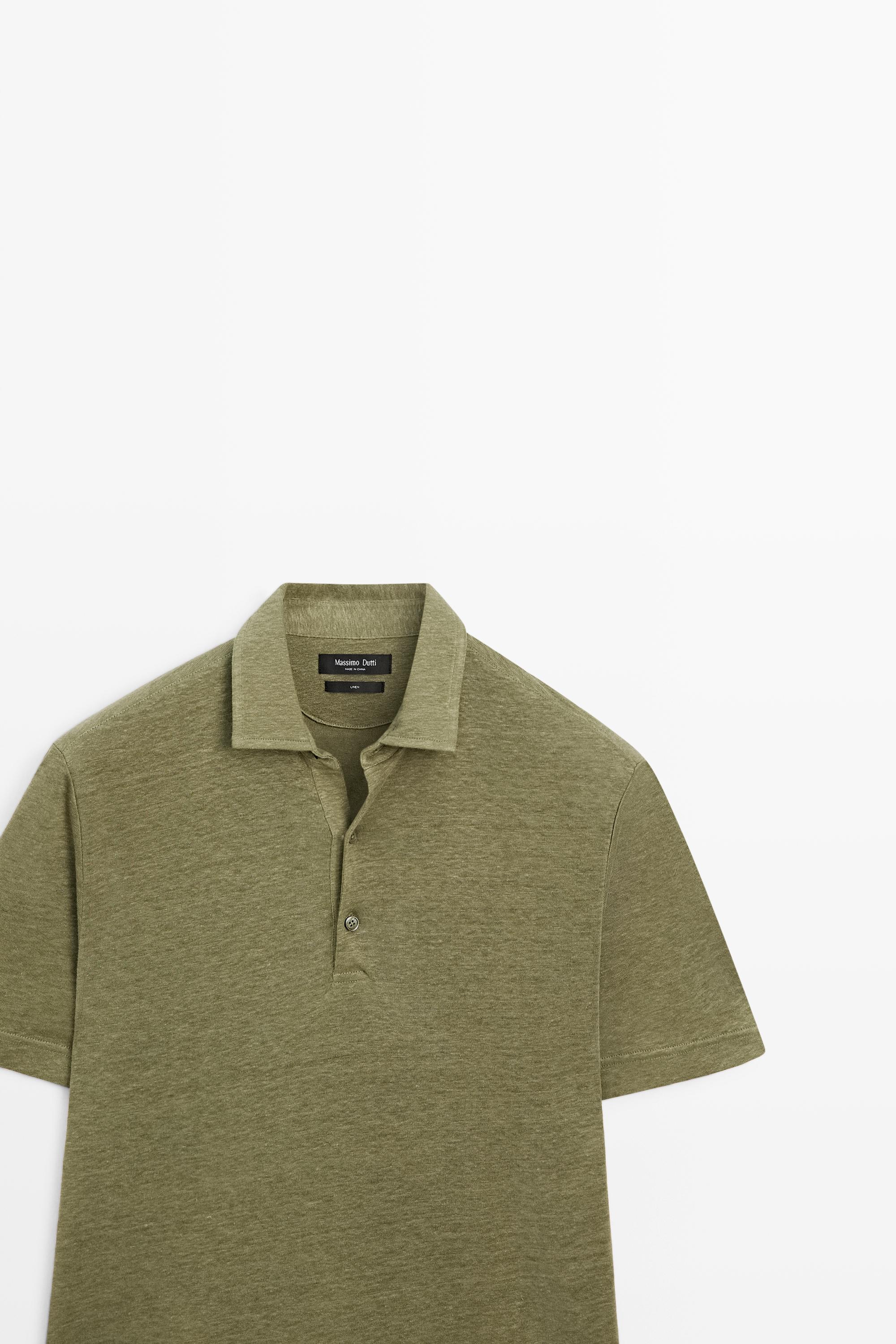 100% linen short sleeve polo shirt — MARINE GREEN