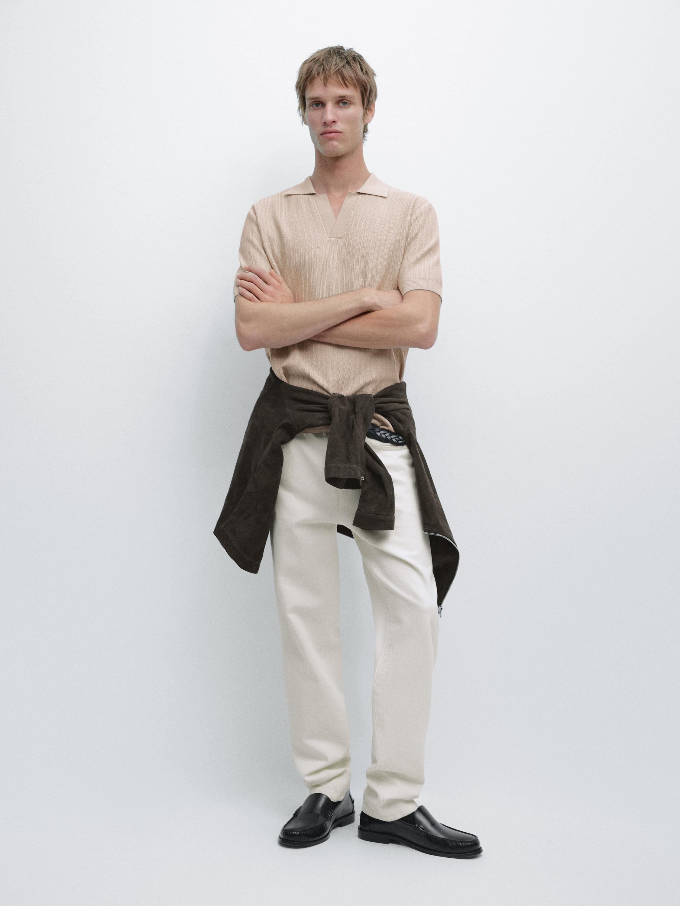 Jacquard knit polo sweater — BEIGE