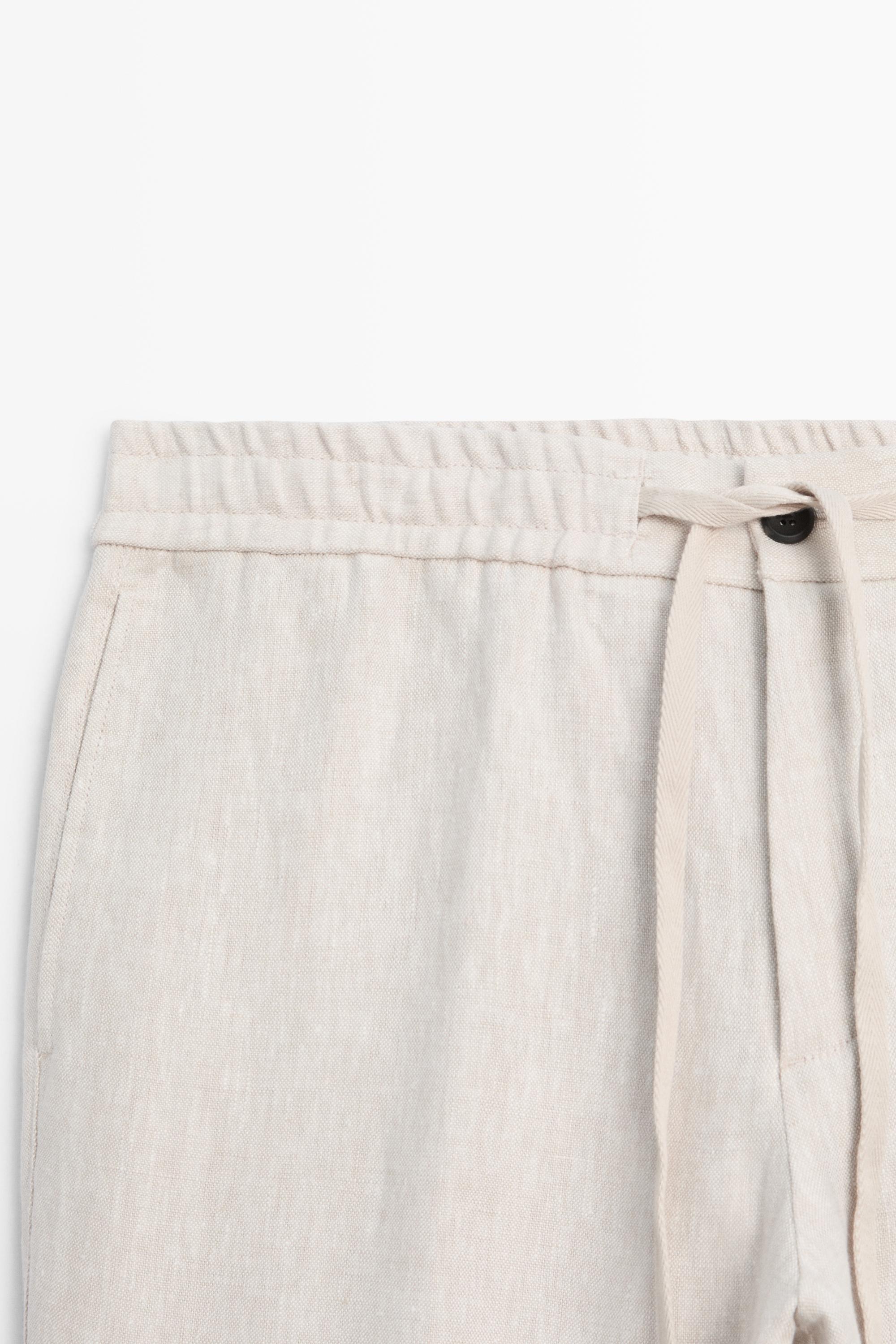 Linen jogger fit trousers — SAND BROWN