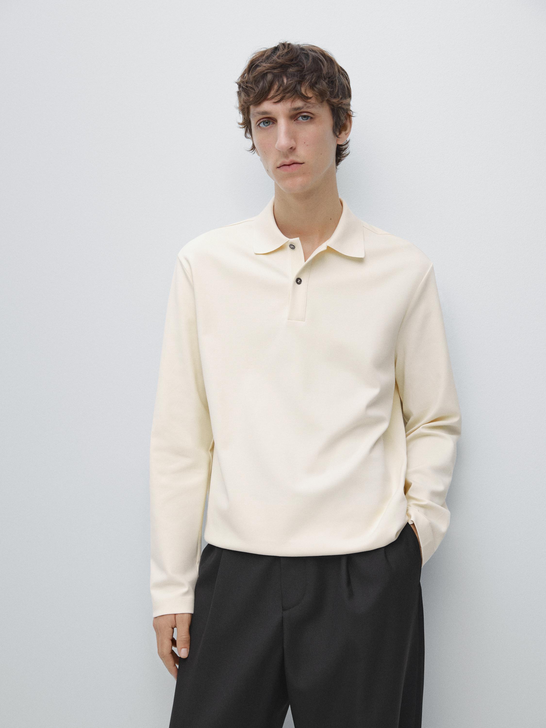 Long sleeve polo shirt with ribbed detail