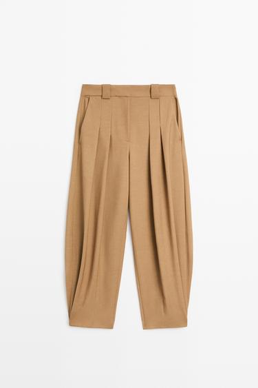 Wool blend pants with pleated detail — CAMEL 2