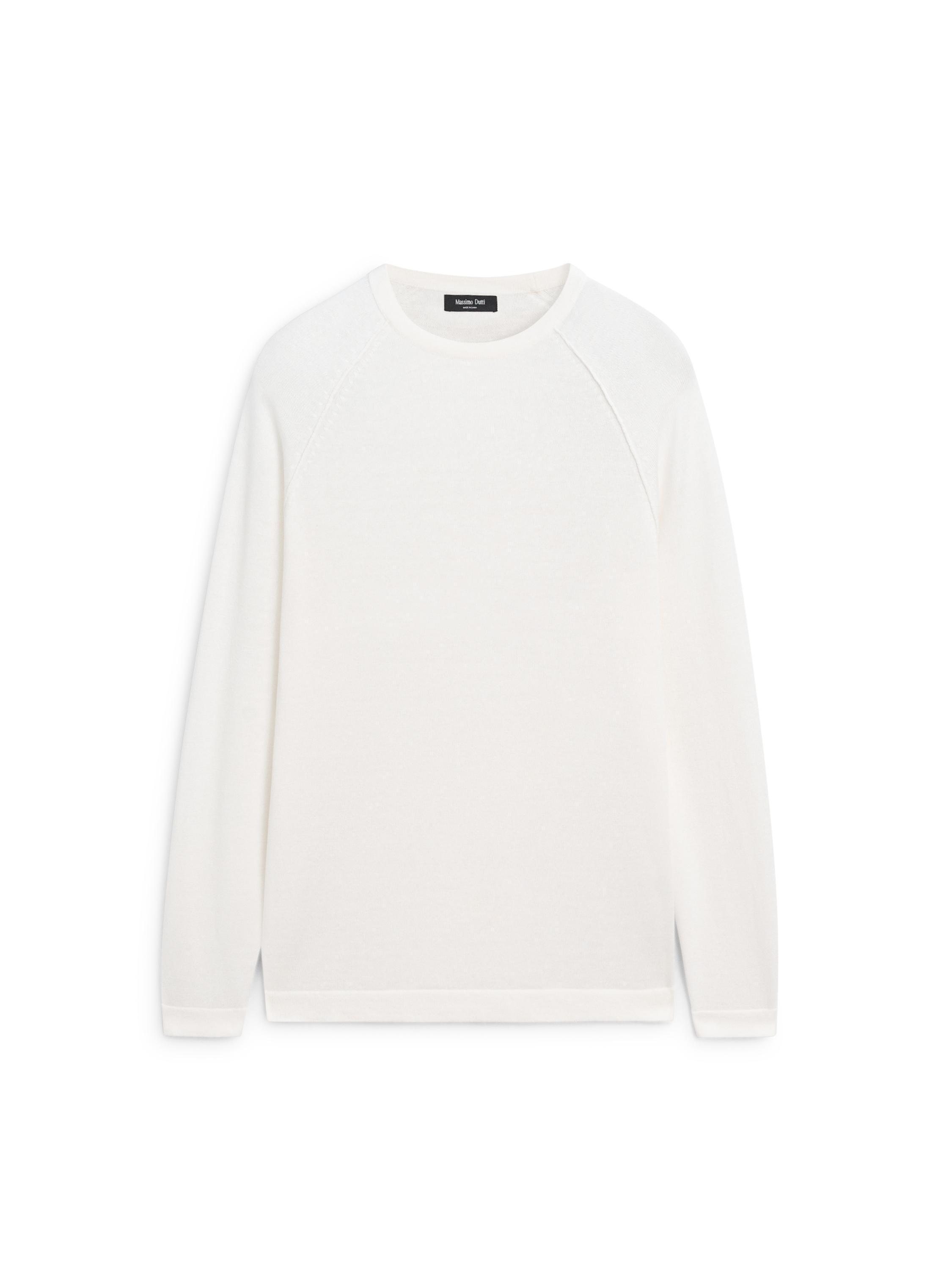 Linen blend knit crew neck sweater — CREAM