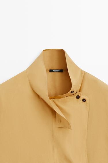 100% silk crossover mock neck shirt — MUSTARD YELLOW 9