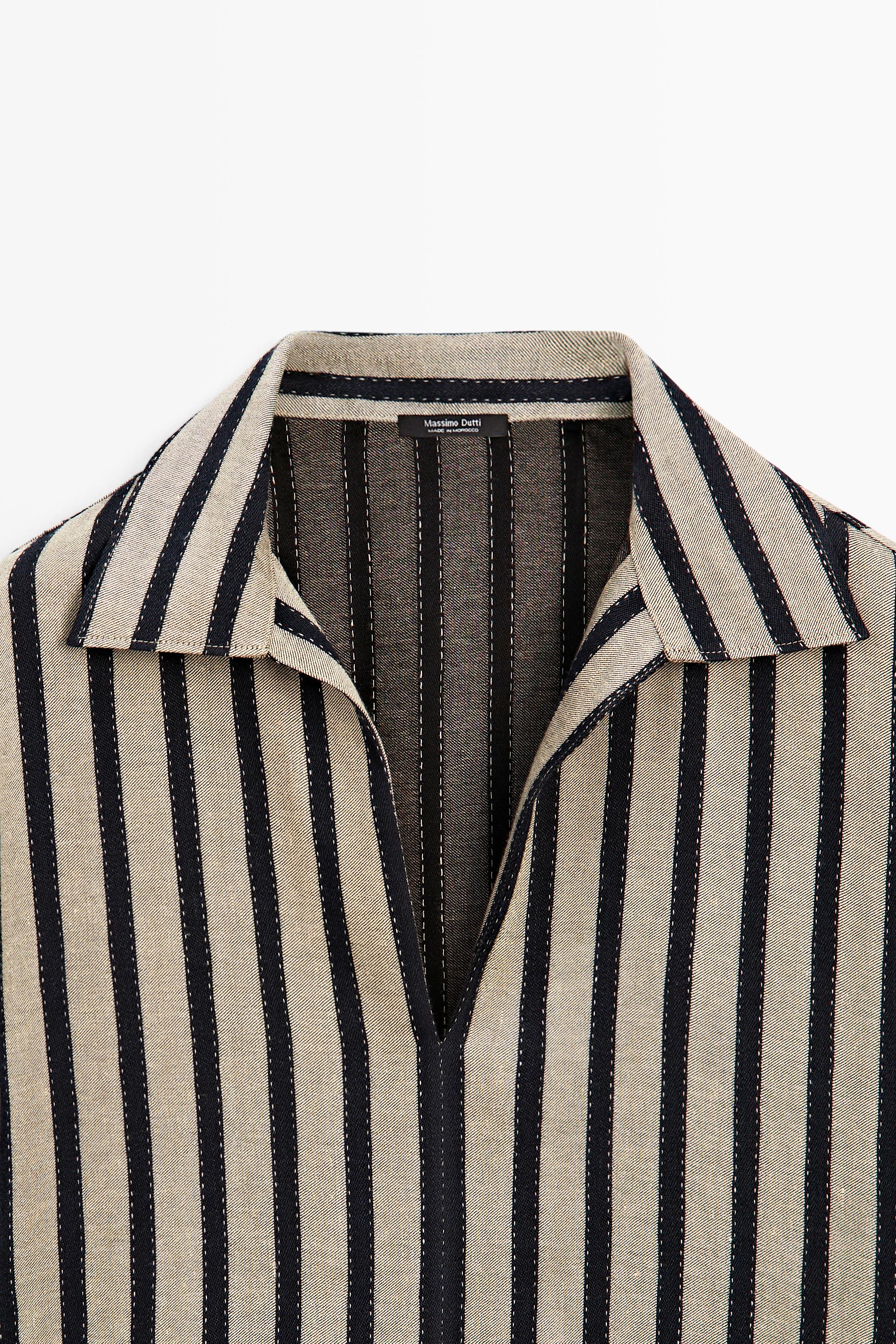 Oversize striped linen blend blouse — SAND