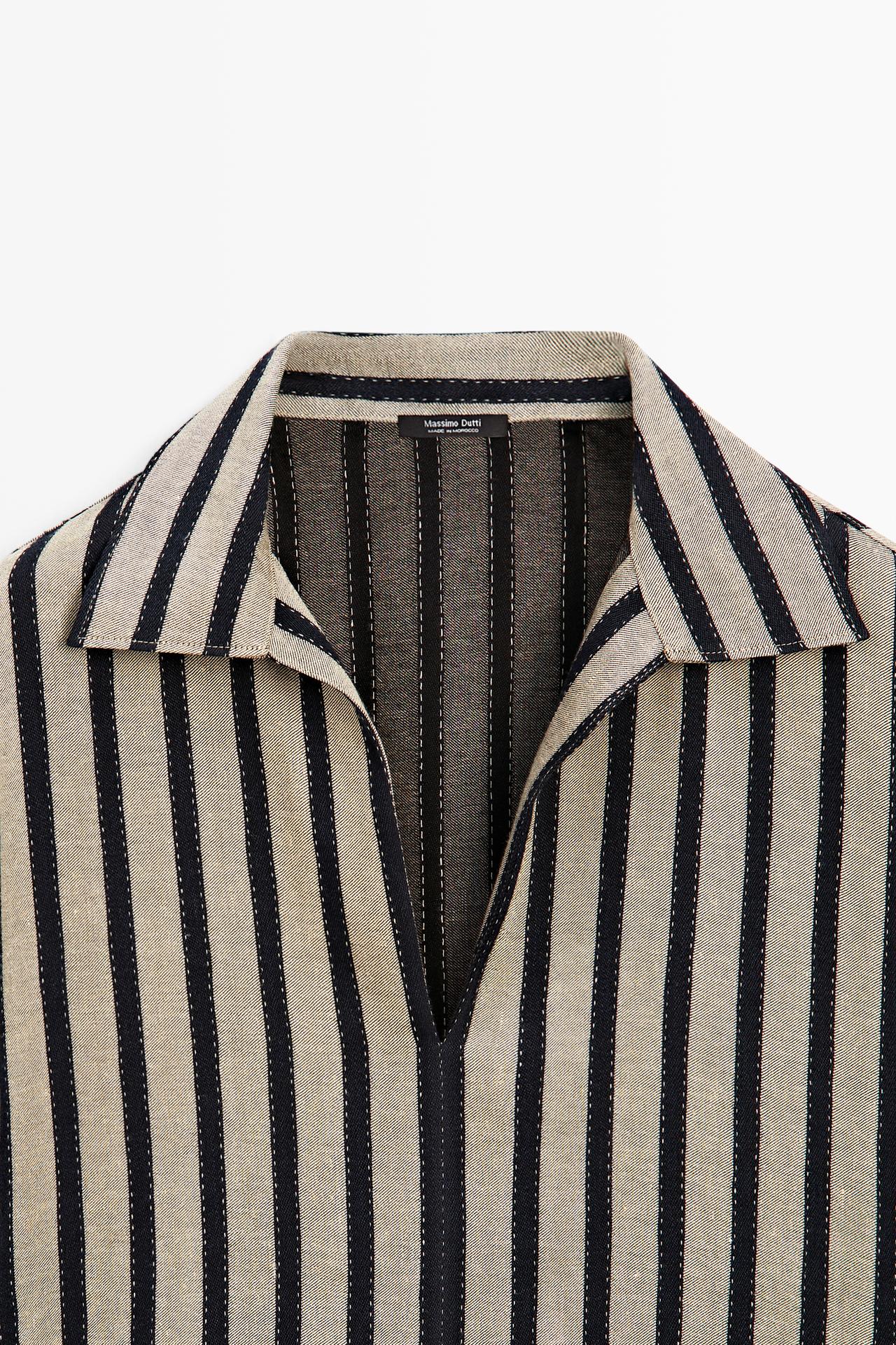 Oversize striped linen blend blouse — SAND