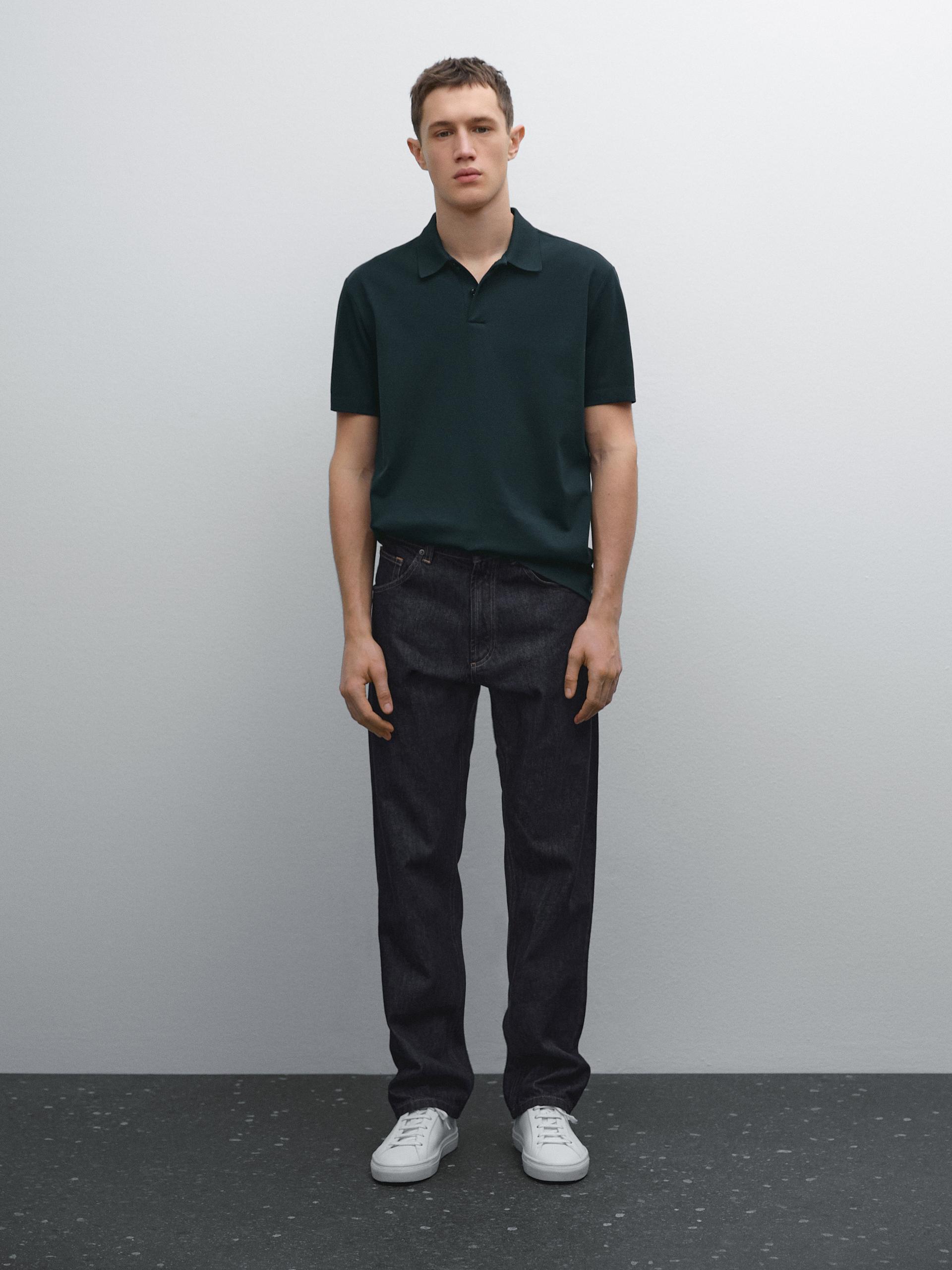 Polo Micro-Texturé 100 % Coton - Vert Herbe - L - Massimo Dutti - Homme