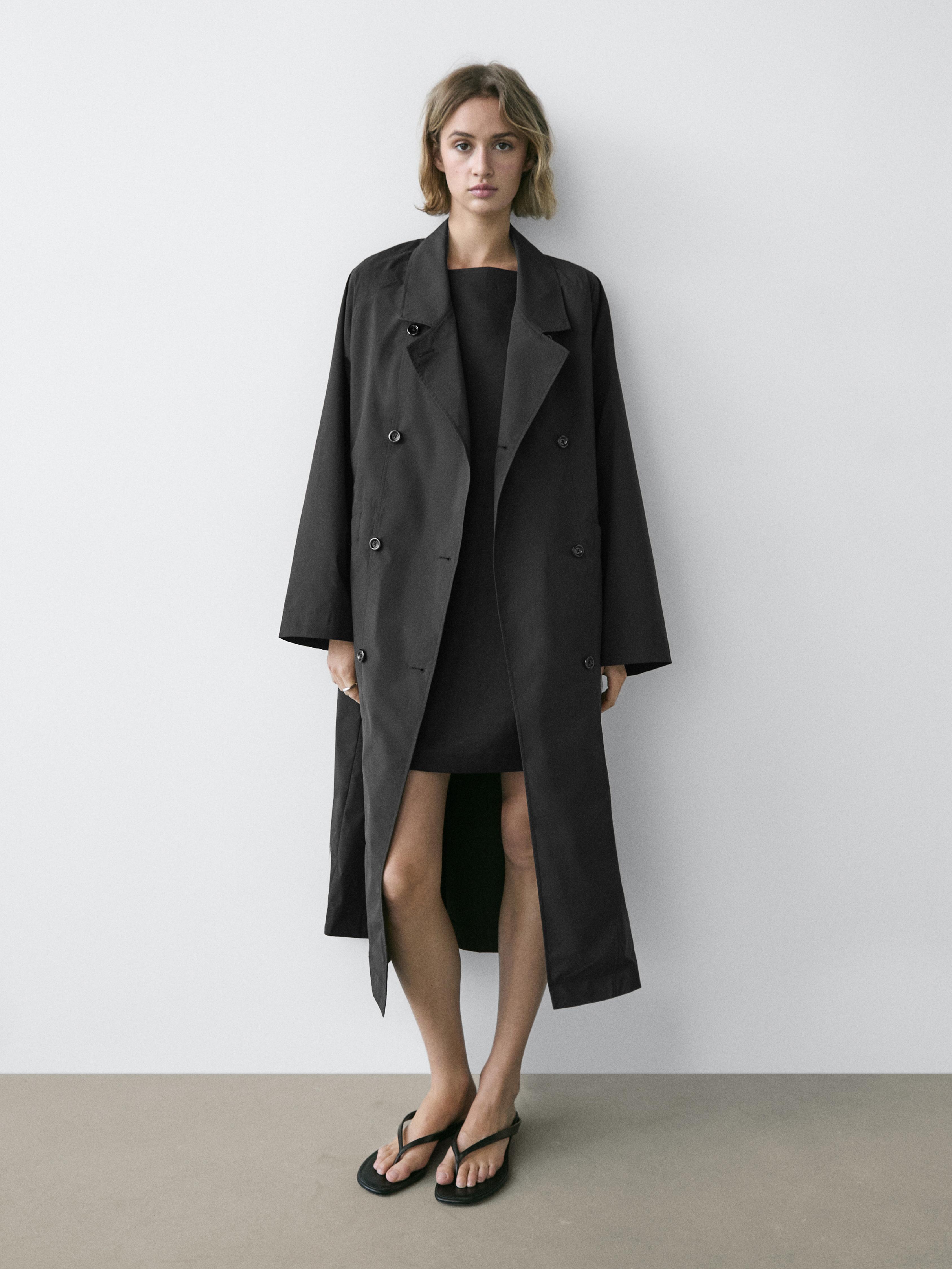Double-breasted technical trench coat