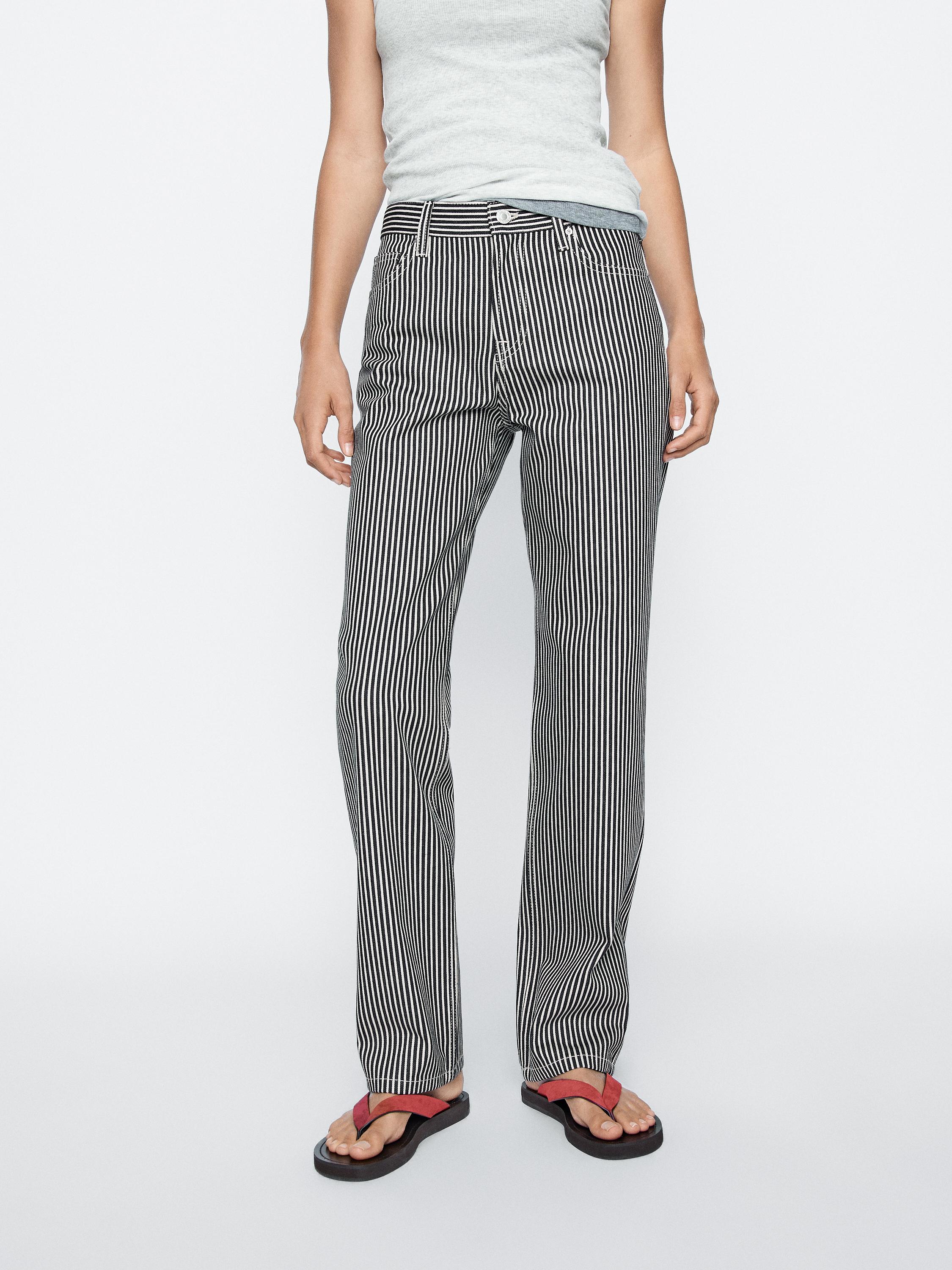 【Massimo Dutti】Striped low-rise straight-leg jeans Low-rise straight-leg jeans · Light Blue, Pearl Grey