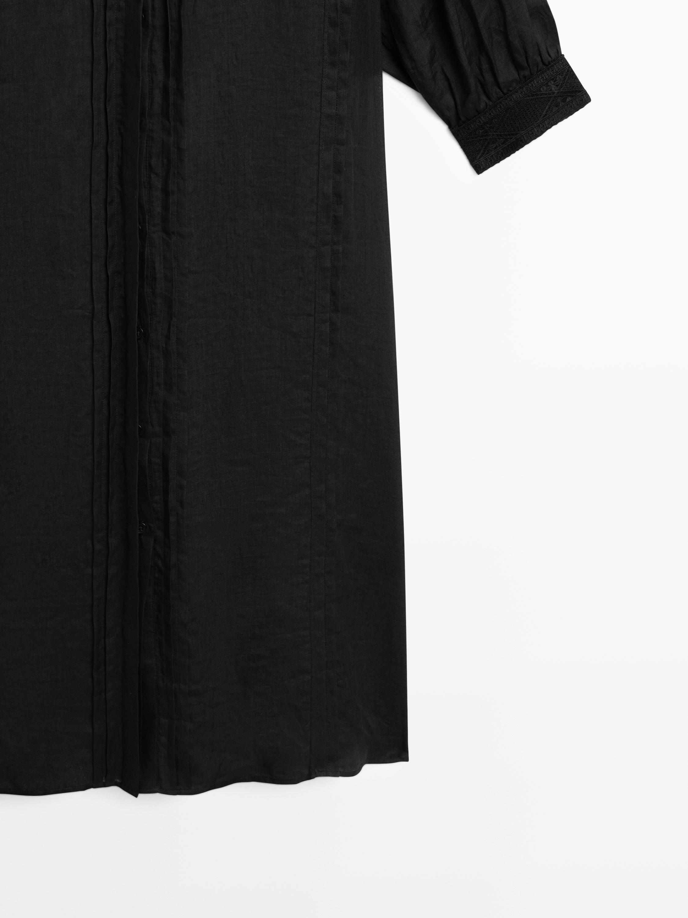 Midi dress with lace sleeves — BLACK