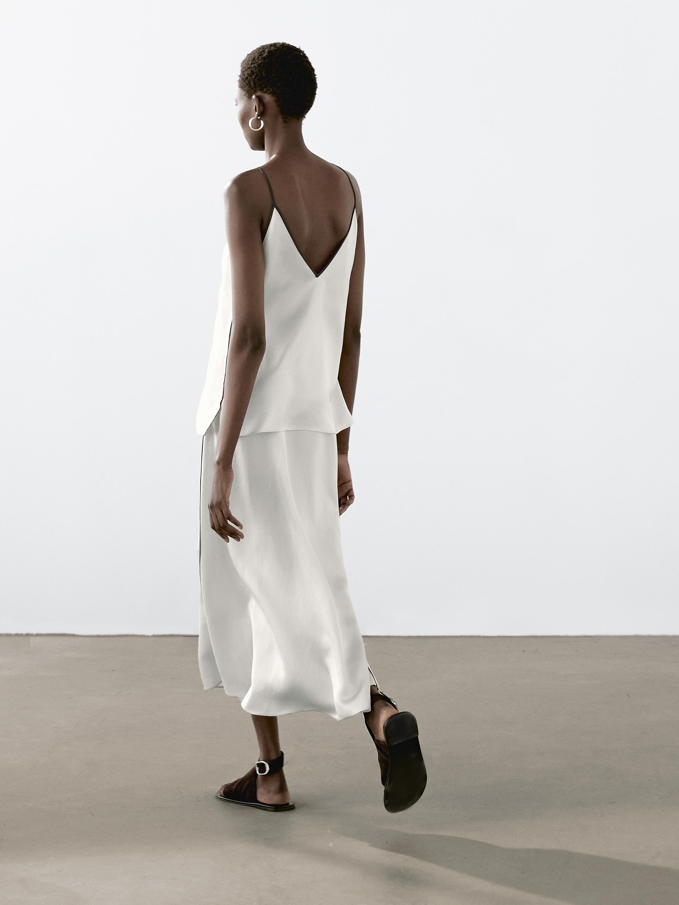 Satin midi skirt with trims
